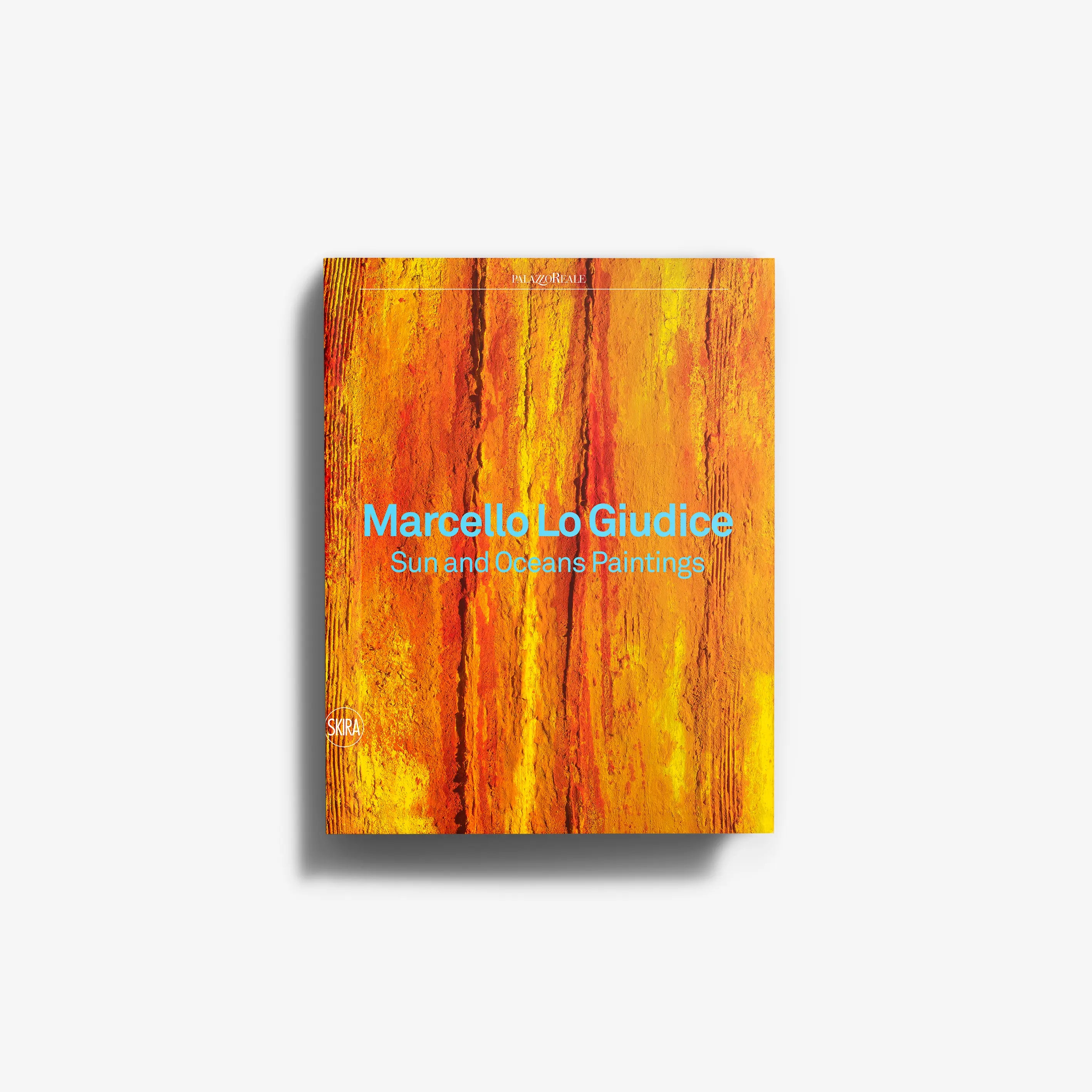Abstract painting with vibrant vertical streaks of orange, yellow, and red tones.