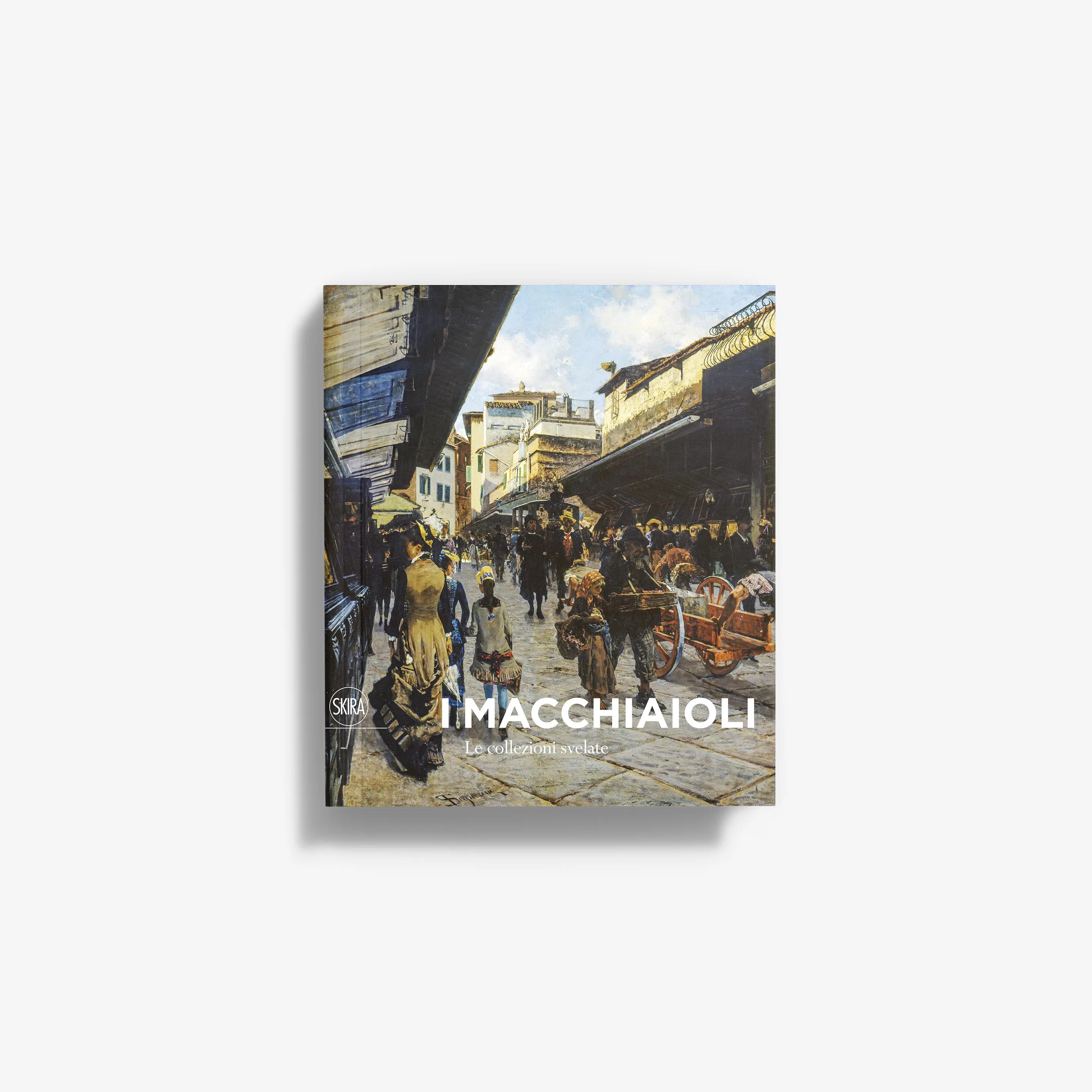Macchiaioli art book with illustrated street scene cover and bold white title