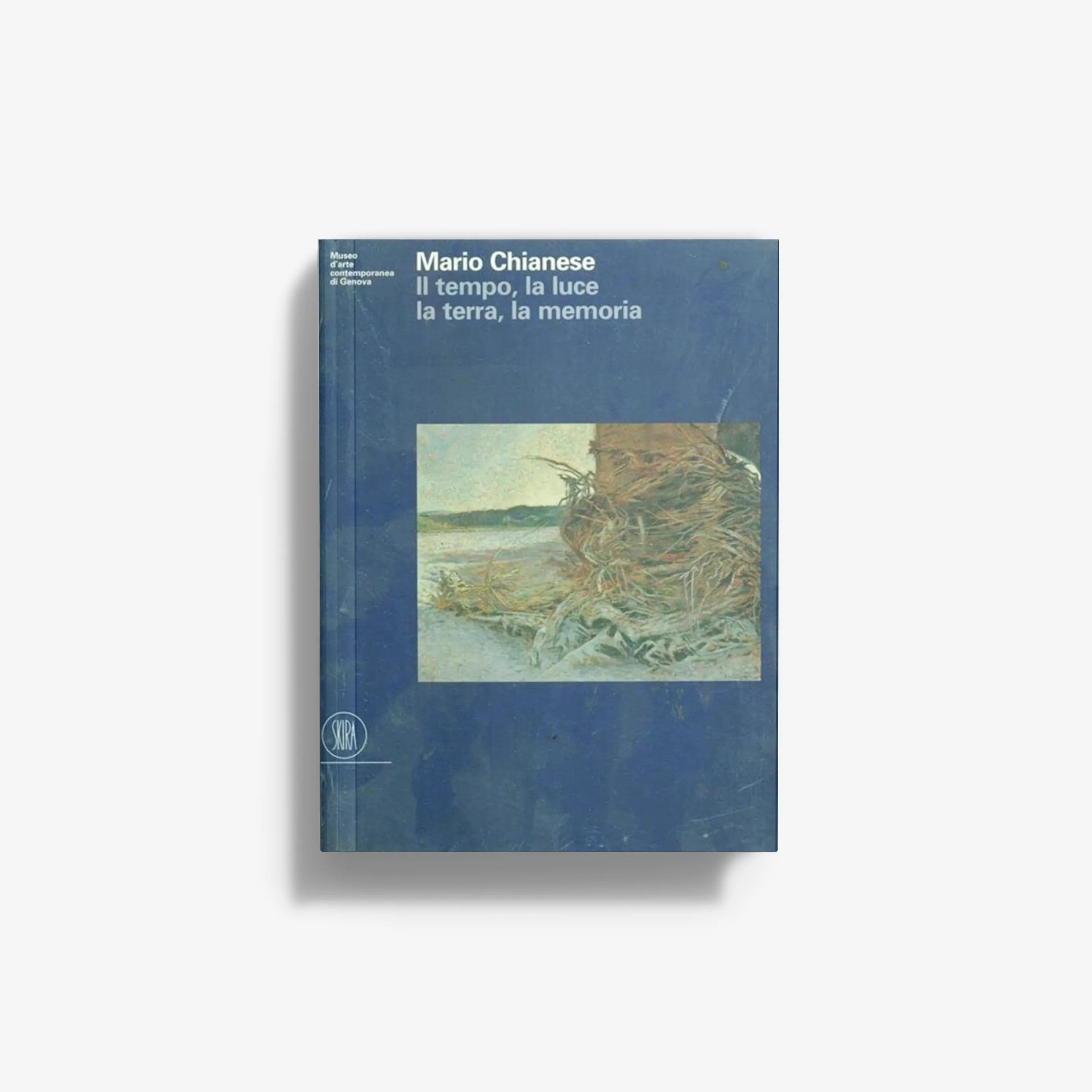 Blue hardcover art book with landscape print on front cover