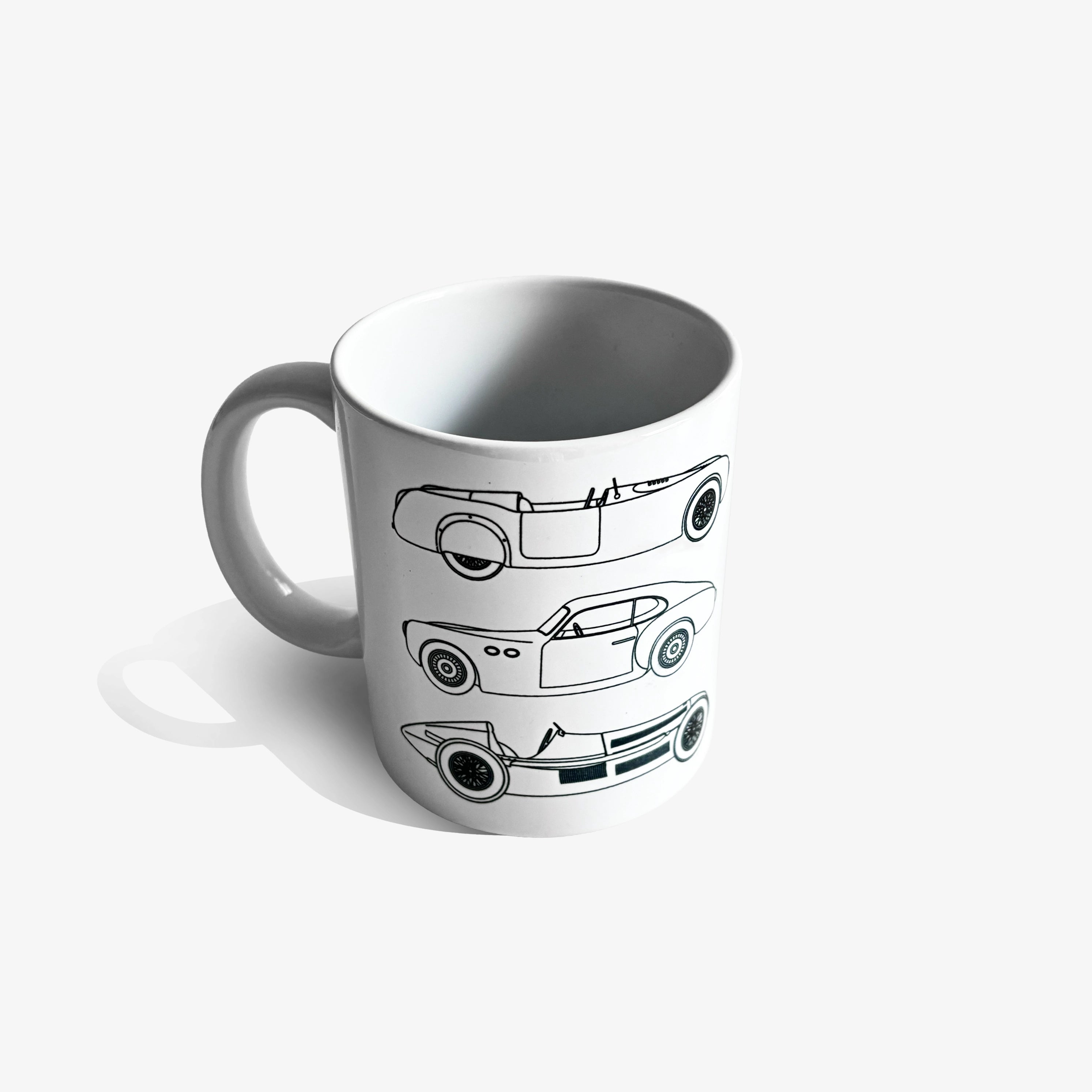 Official MAUTO car-illustration mug, white with dark gray interior and handle