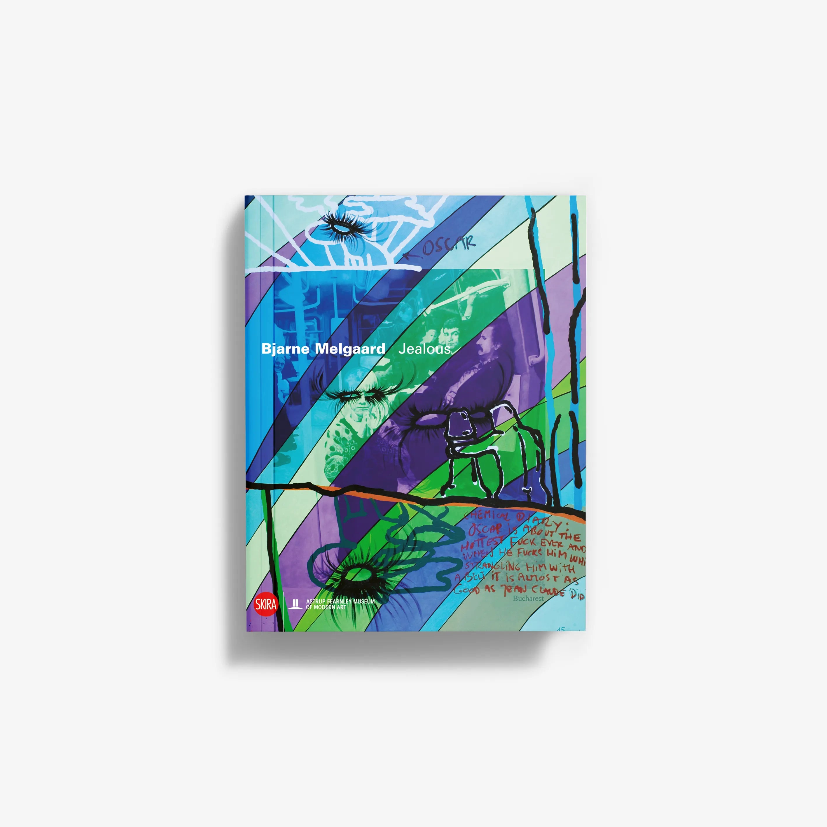 Square abstract art print with bold blue, purple, green graffiti-style shapes