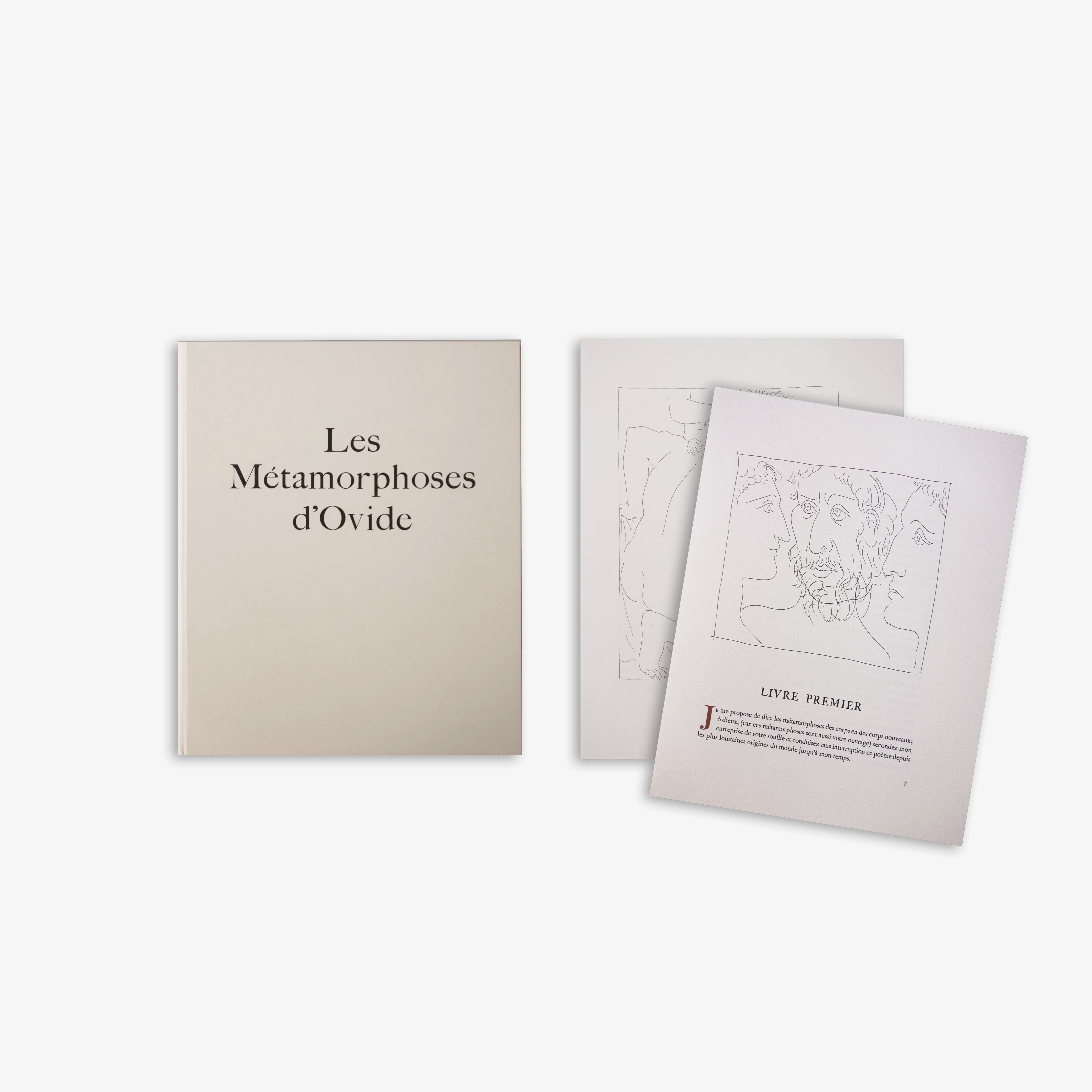 Beige art book with “Les Metamorphoses d’Ovide” title on the cover