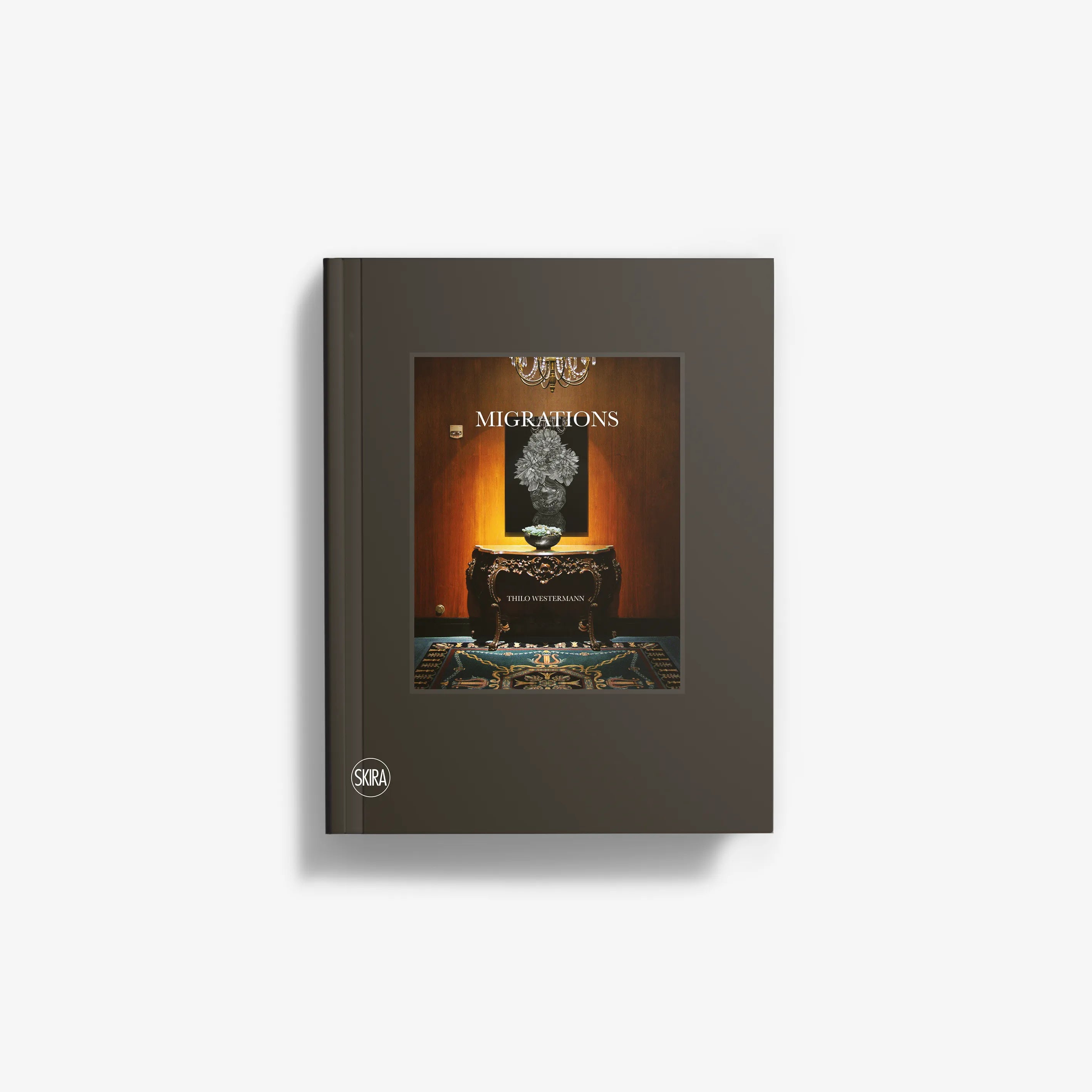 Contemporary art anthology book in dark brown with Skira Arte, featuring photomontage and print motifs cover