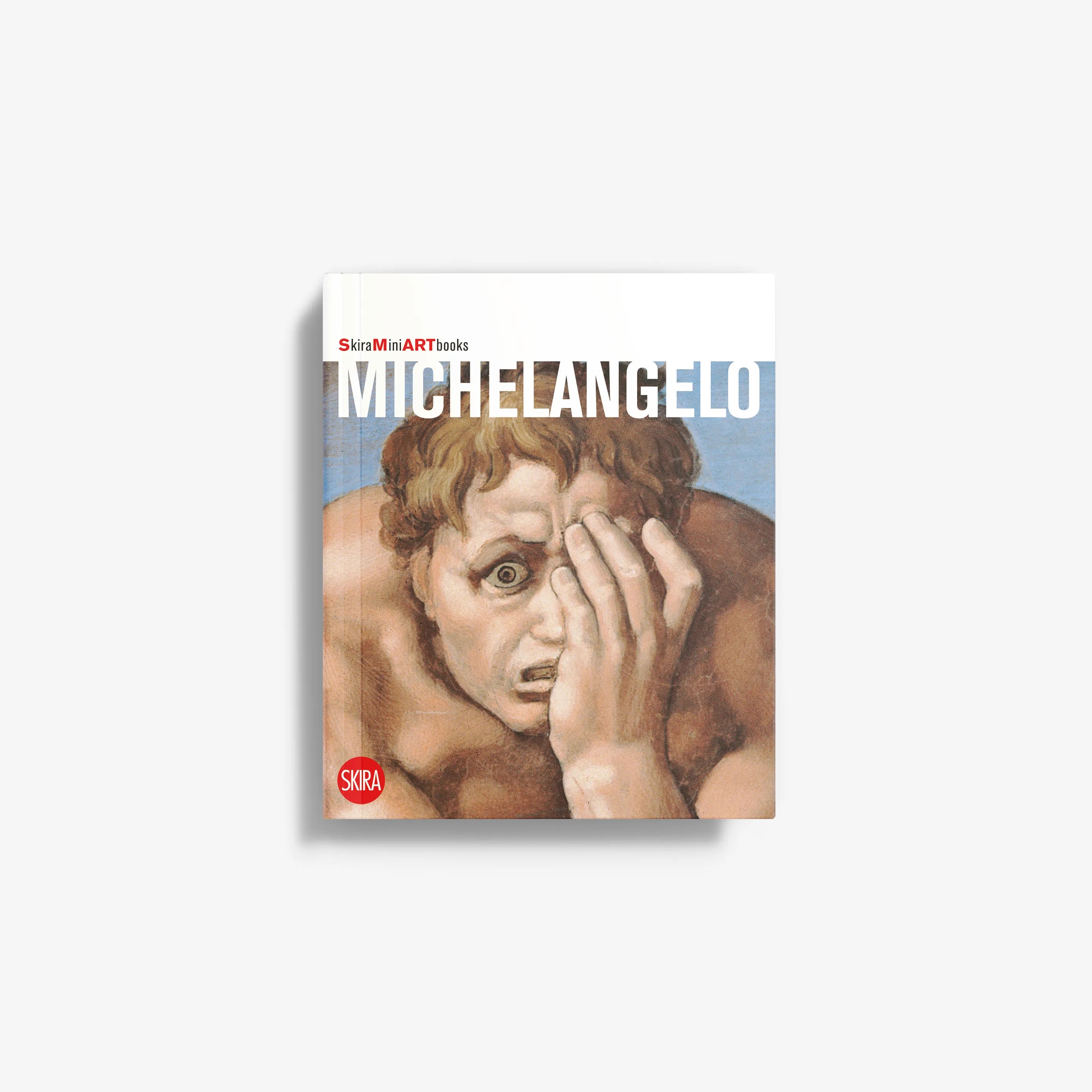 pocket-sized art history book in multicolour cover with Michelangelo portrait, Skira Arte, pocket-sized art history book