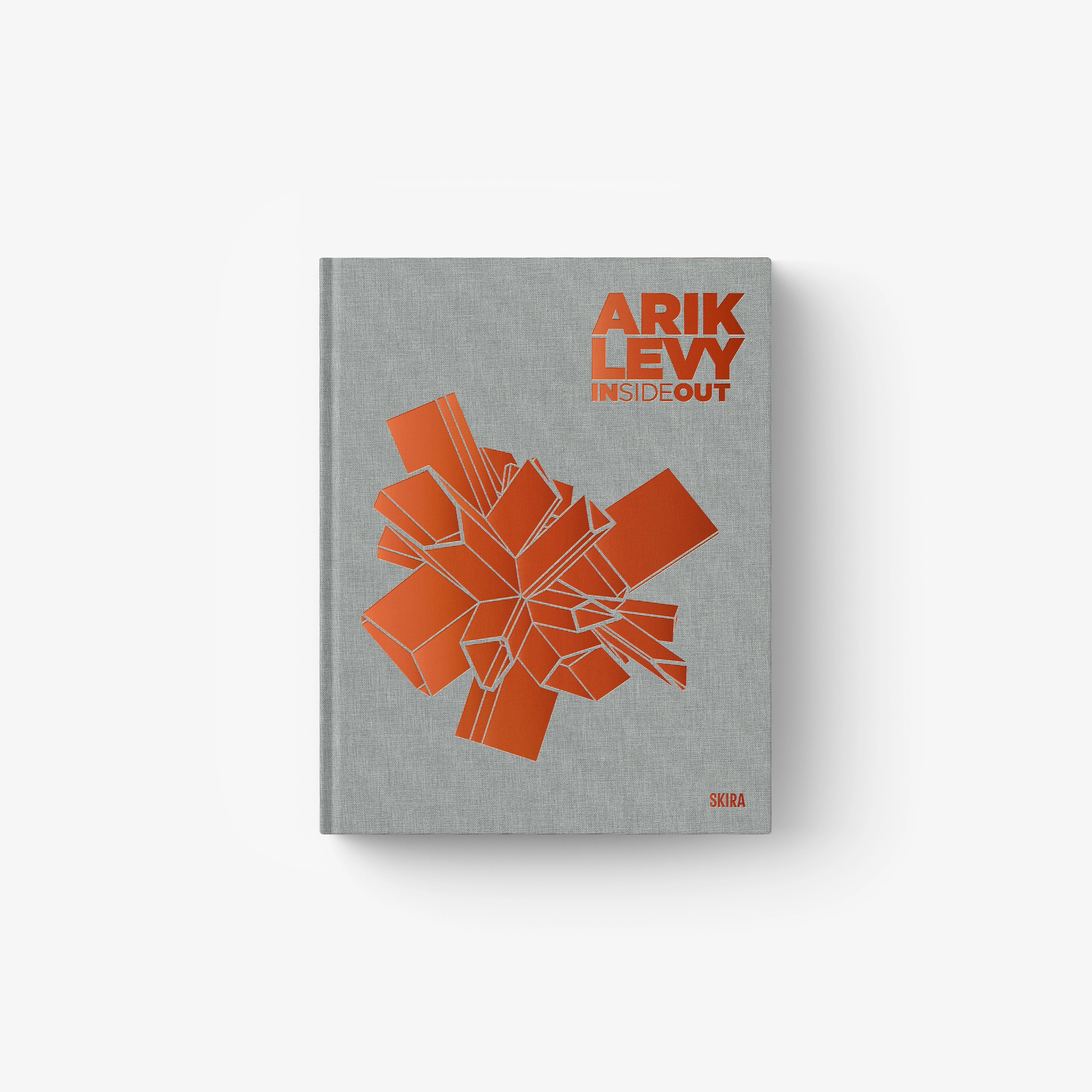 Gray hardcover book cover with orange geometric art and 'ARIK LEVY INSIDEOUT' title