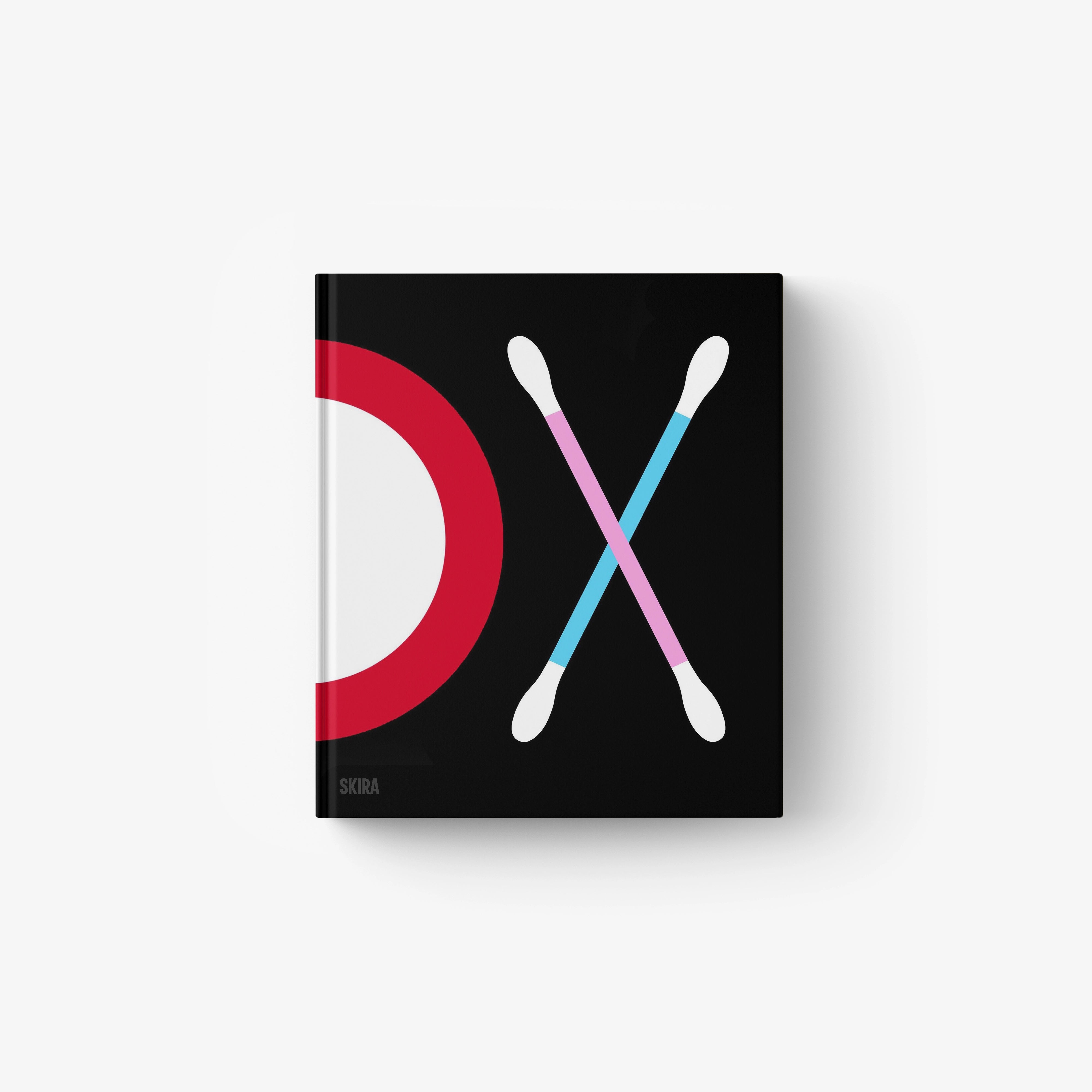 Square wall art print on black with red, blue, pink OX graphic