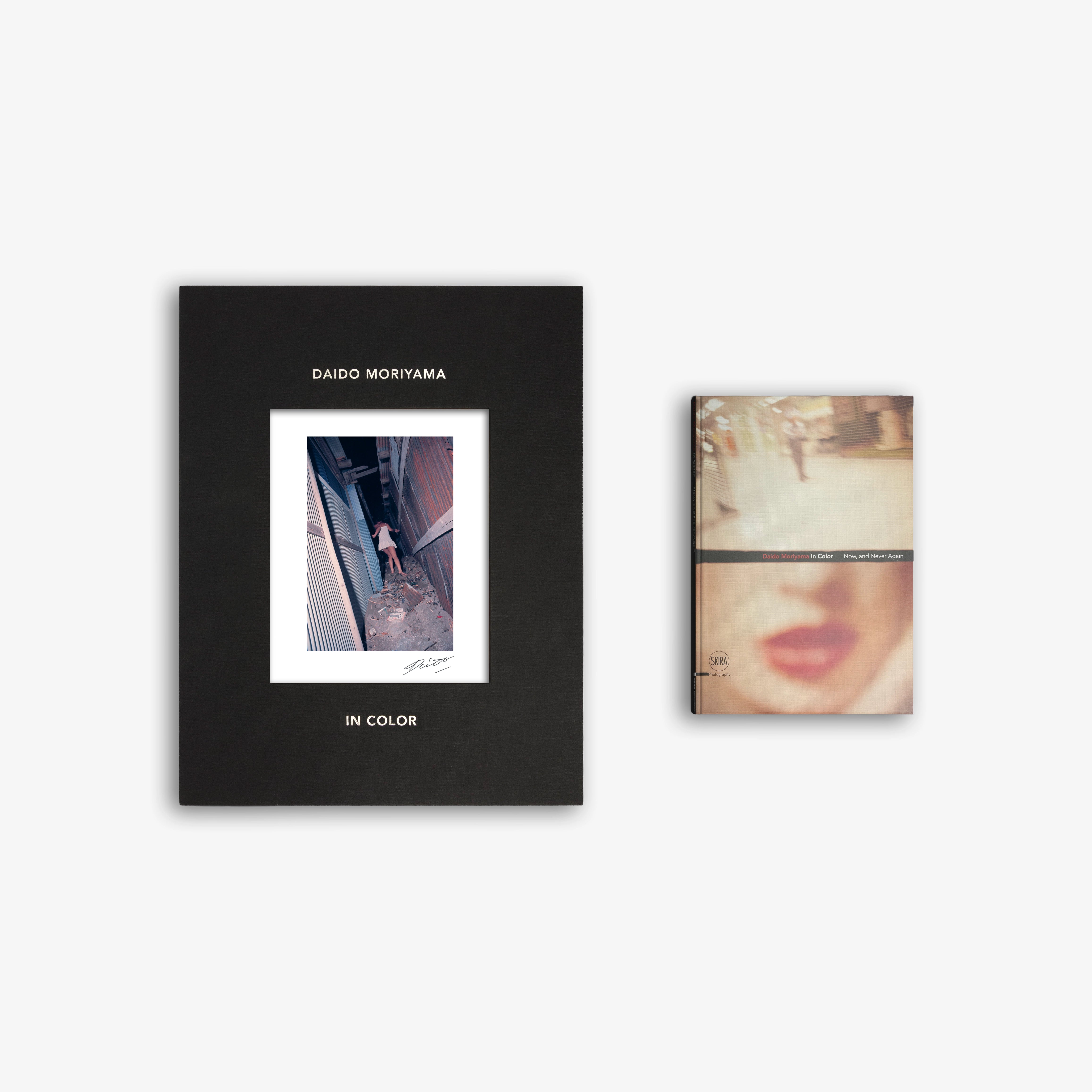 Limited edition photo book with black cover and small color portrait-style print