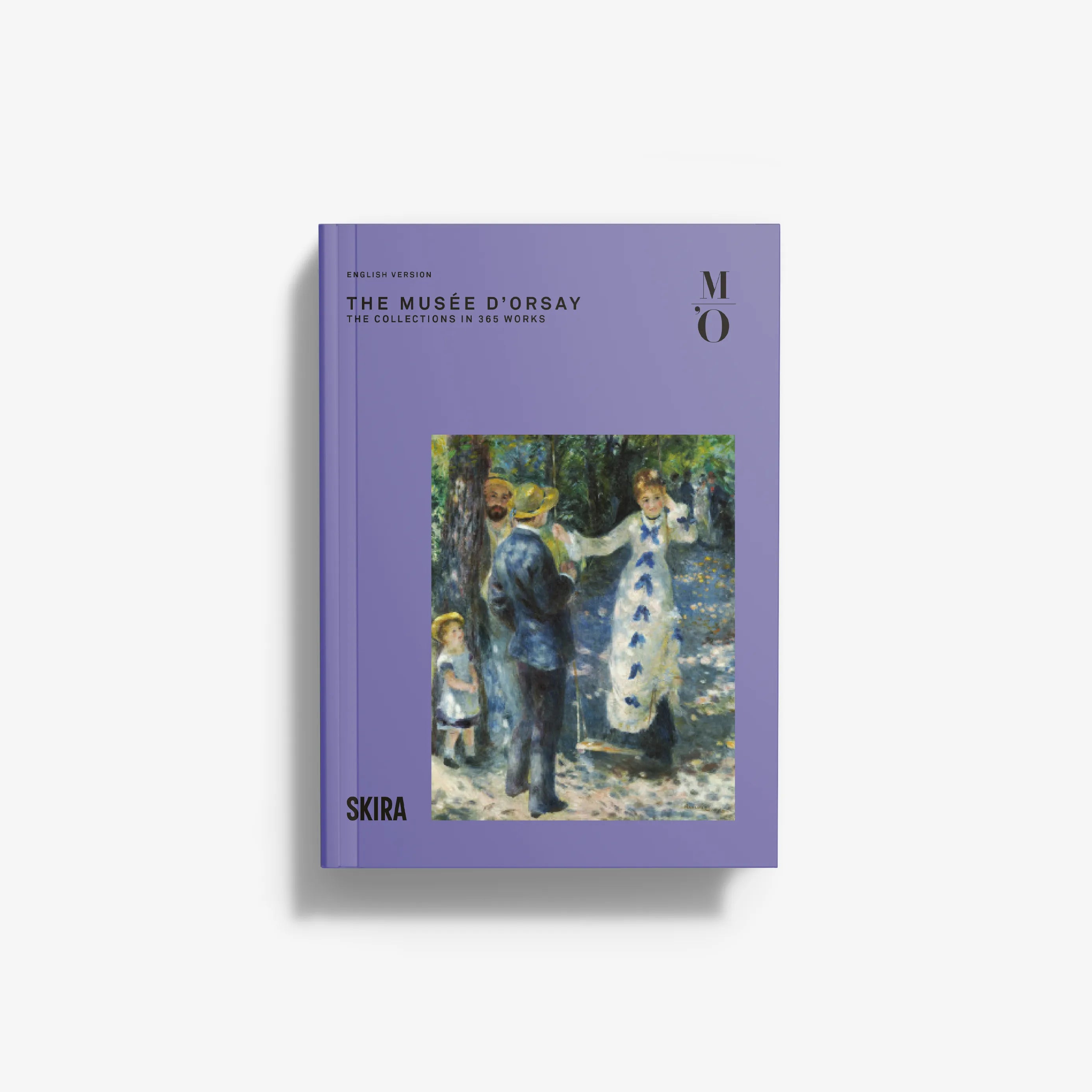 Purple hardcover art book with painting cover and museum logo on front