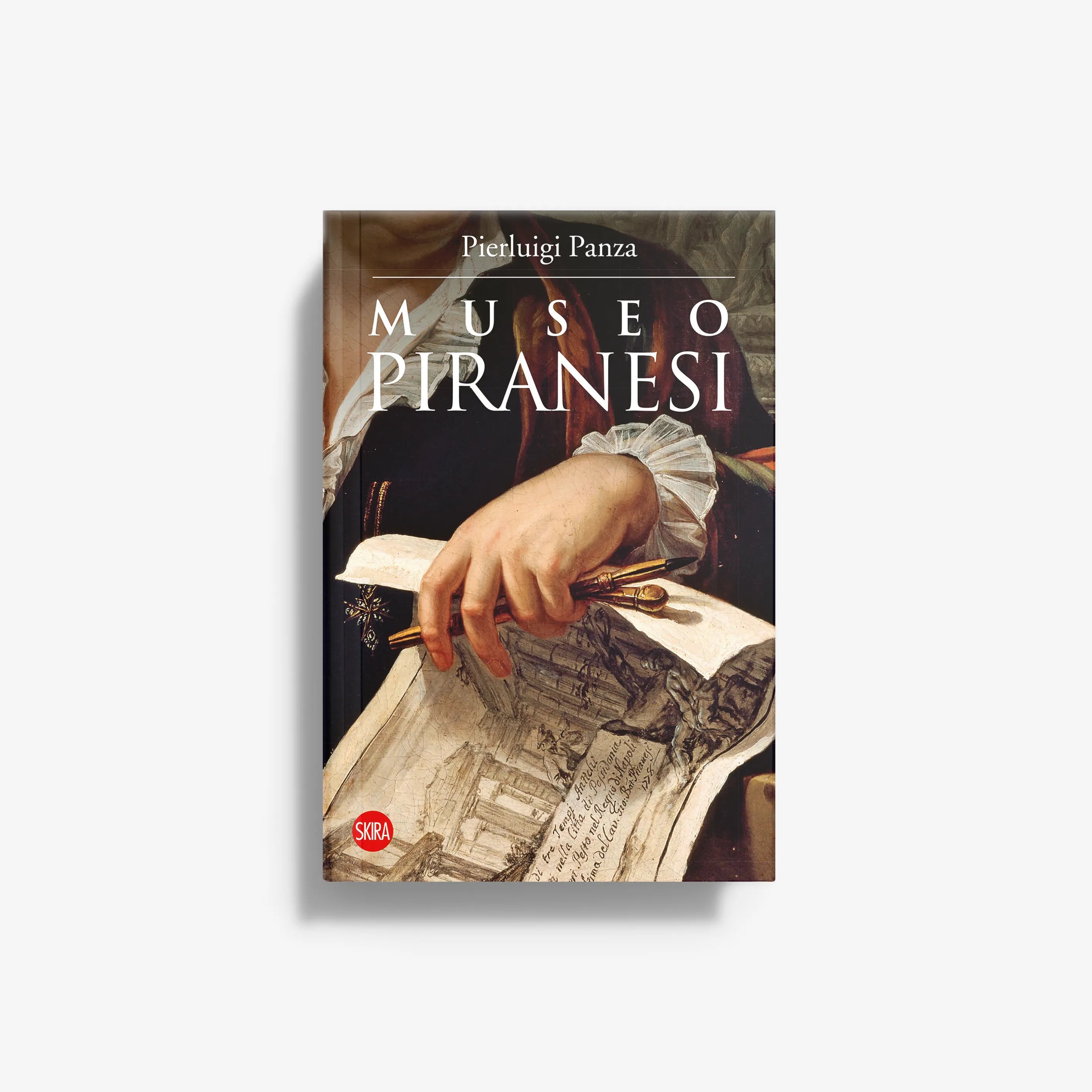 Art book cover in sepia and dark tones by Skira Arte, Museo Piranesi, with Piranesi title and Pierluigi Panza
