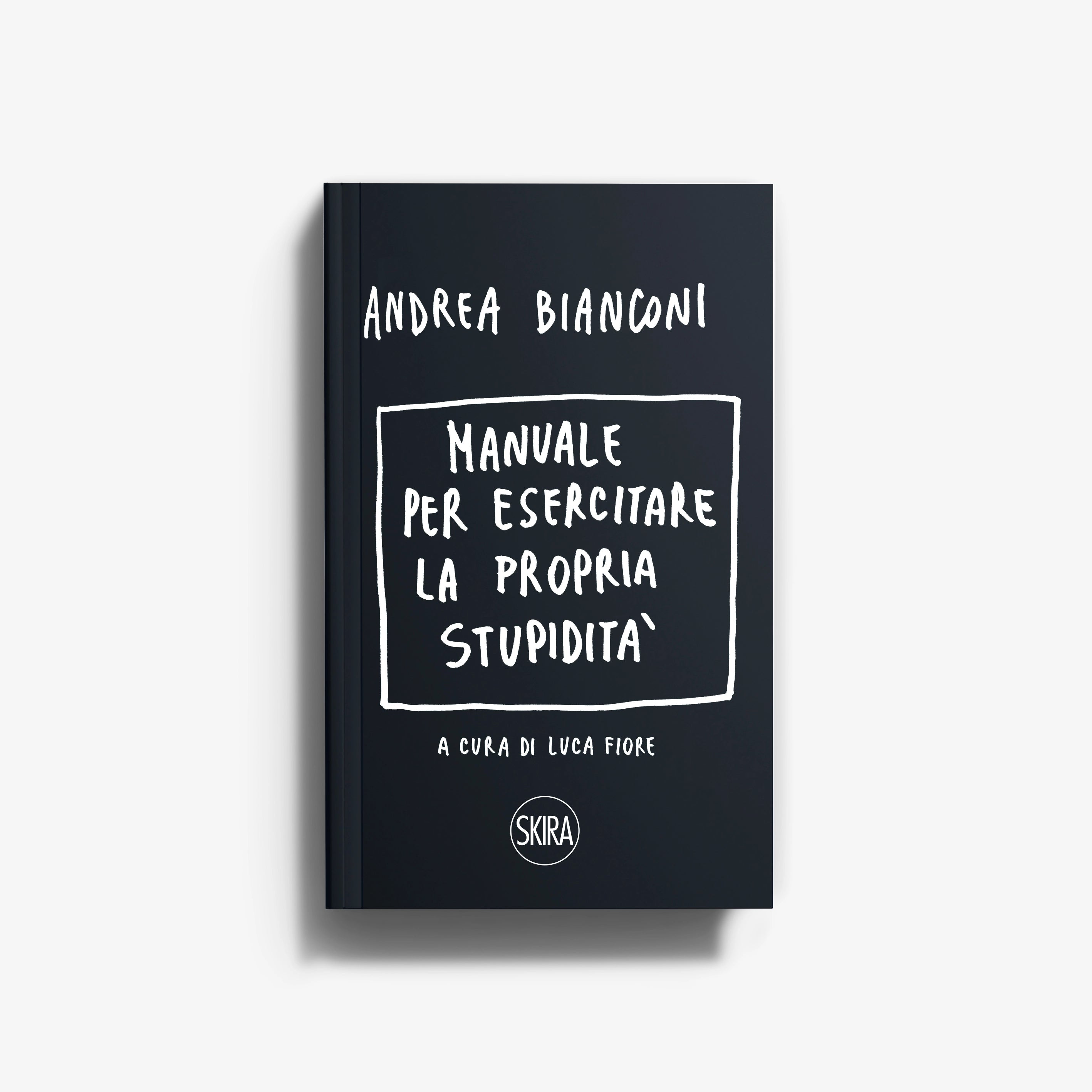 Artist book in dark navy with white lettering, Skira Arte, spiral metal binding