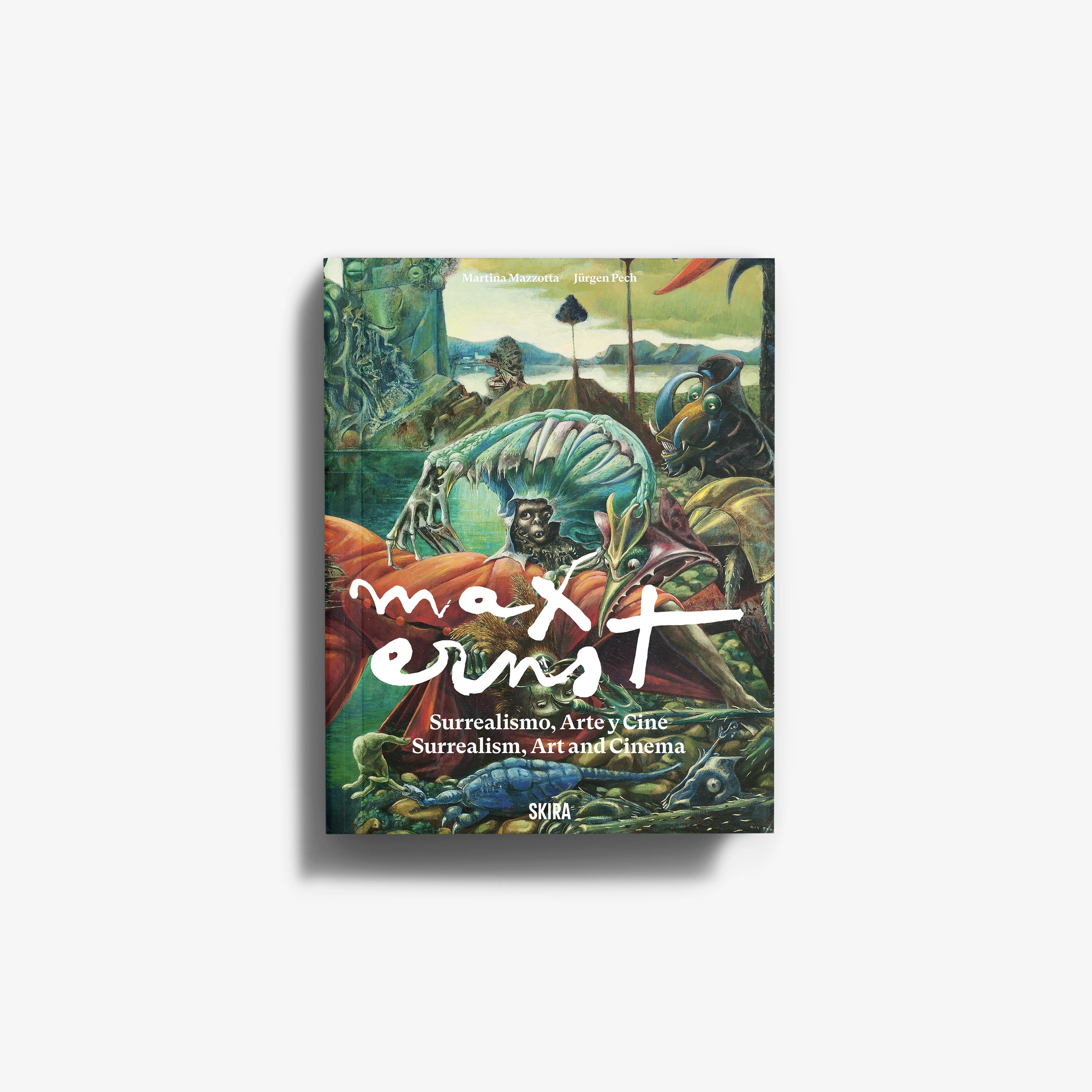 Art monograph by Skira Arte with surrealist cover art and cinema theme, featuring Max Ernst and collage figures