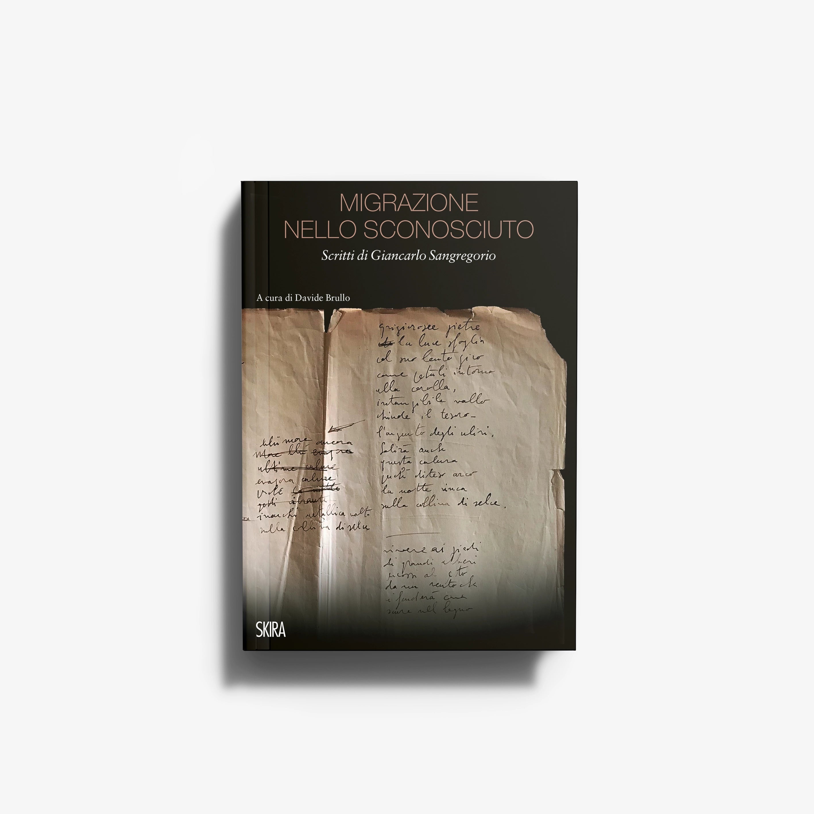 Libro di poesie e prose poetiche Skira Arte con copertina nera e pagine con scrittura a penna