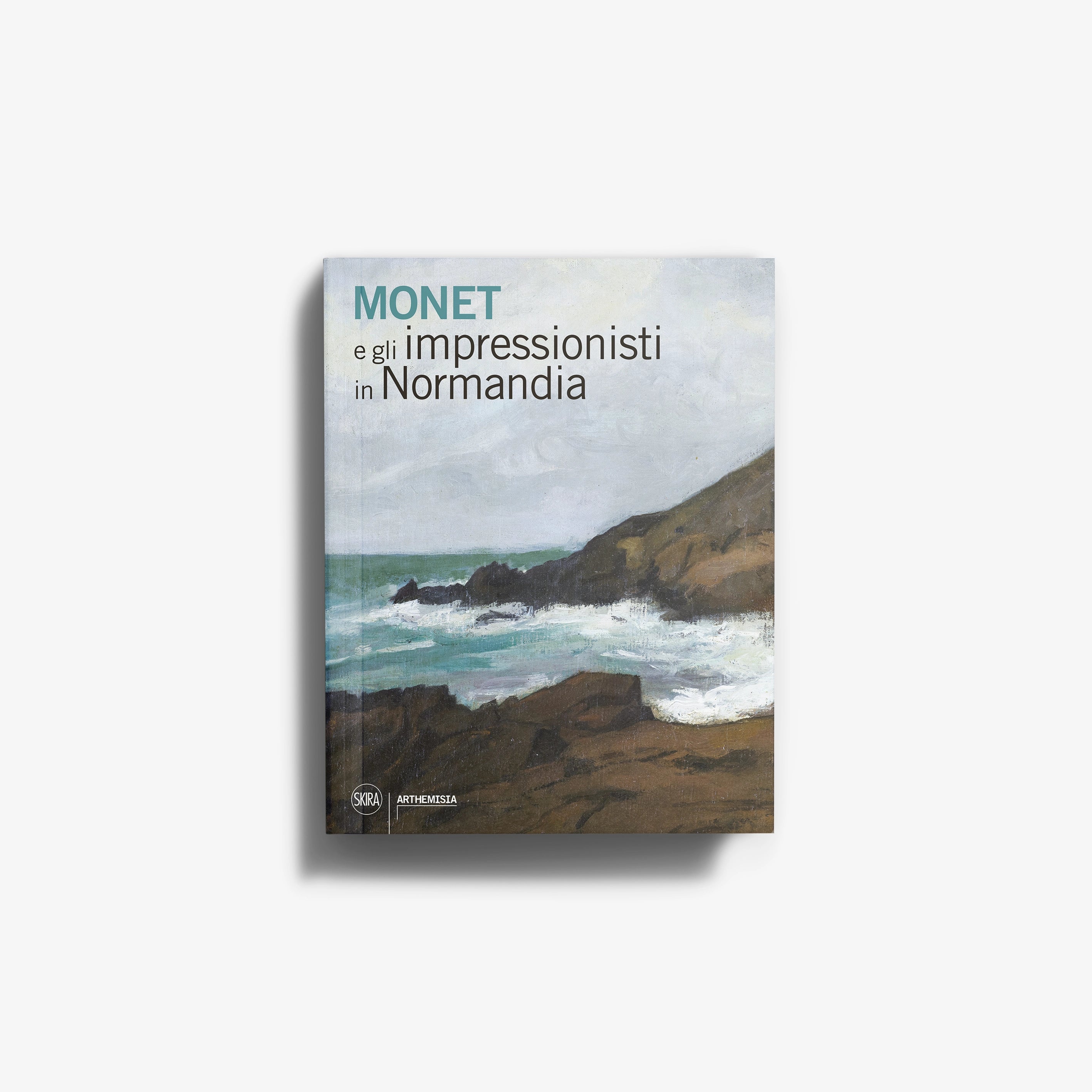 Art book by Skira Arte with Monet title and impressionist theme, illustrated catalogue cover in blue and grey
