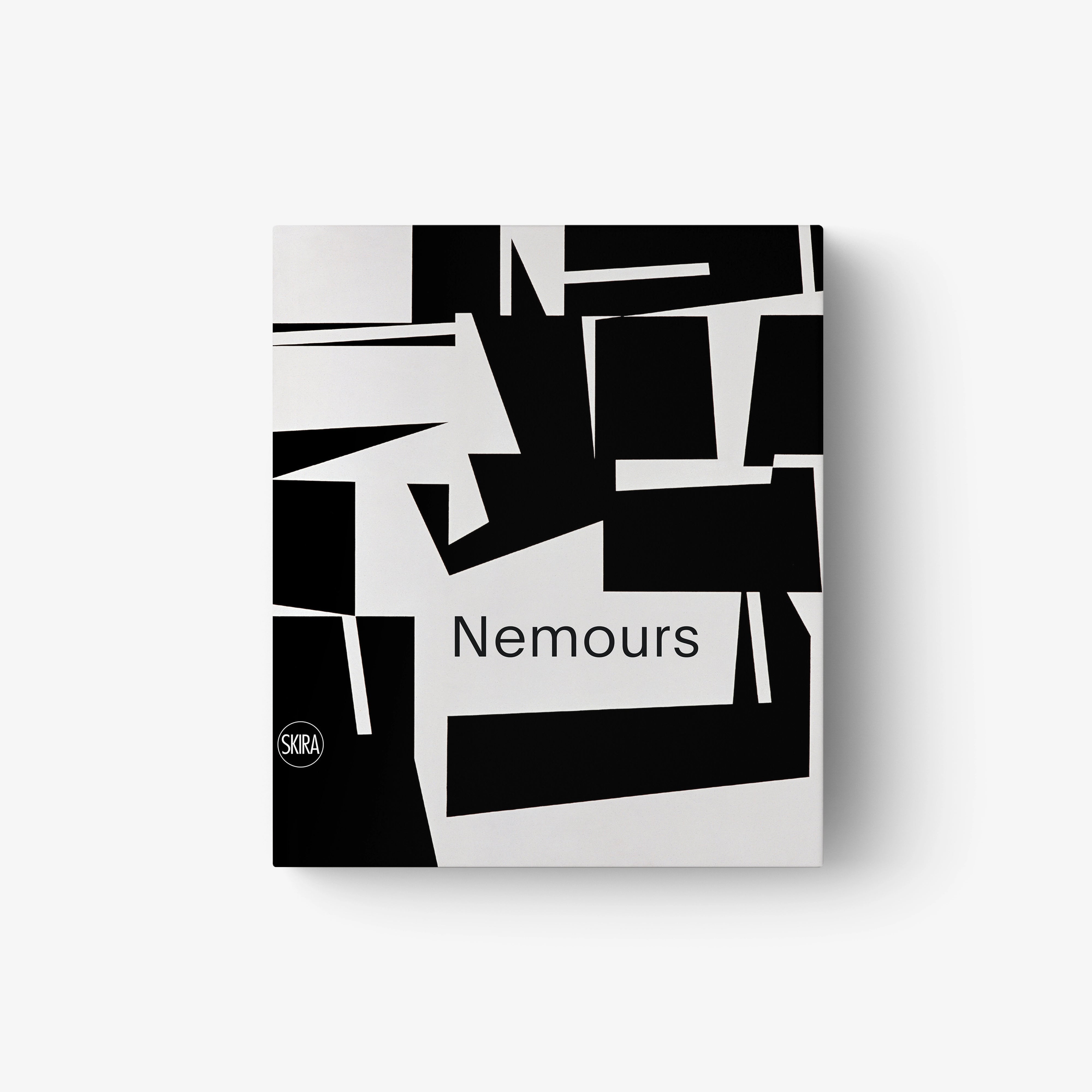 Abstract art book cover with bold black geometric shapes and 'Nemours' title