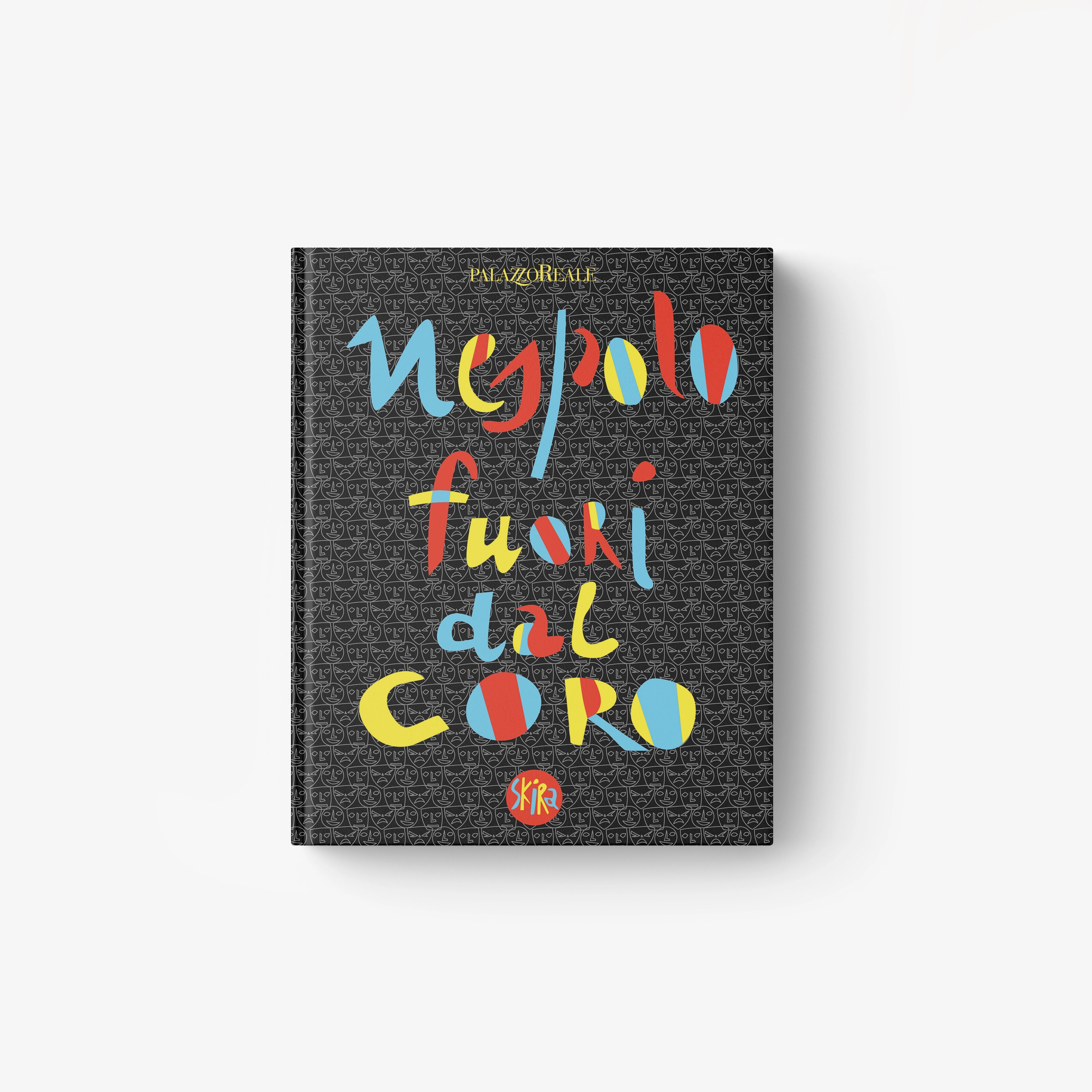 Typographic art book cover with colorful text on dark background