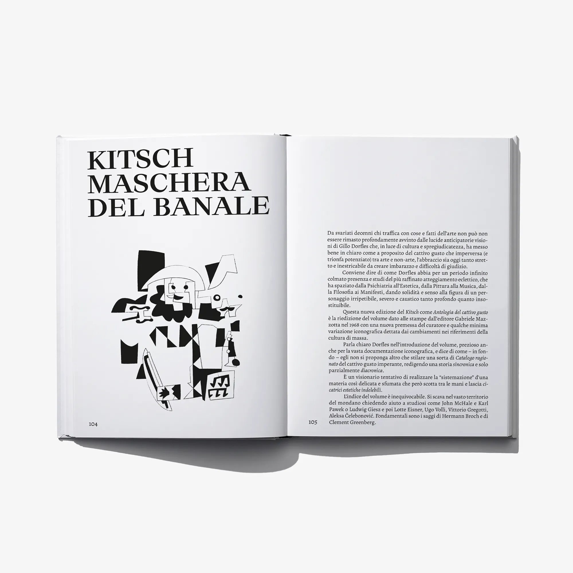 Open art book spread titled KITSCH MASCHERA DEL BALAE with Italian text