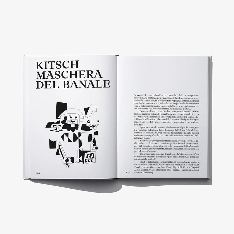 Open art book spread titled KITSCH MASCHERA DEL BALAE with Italian text