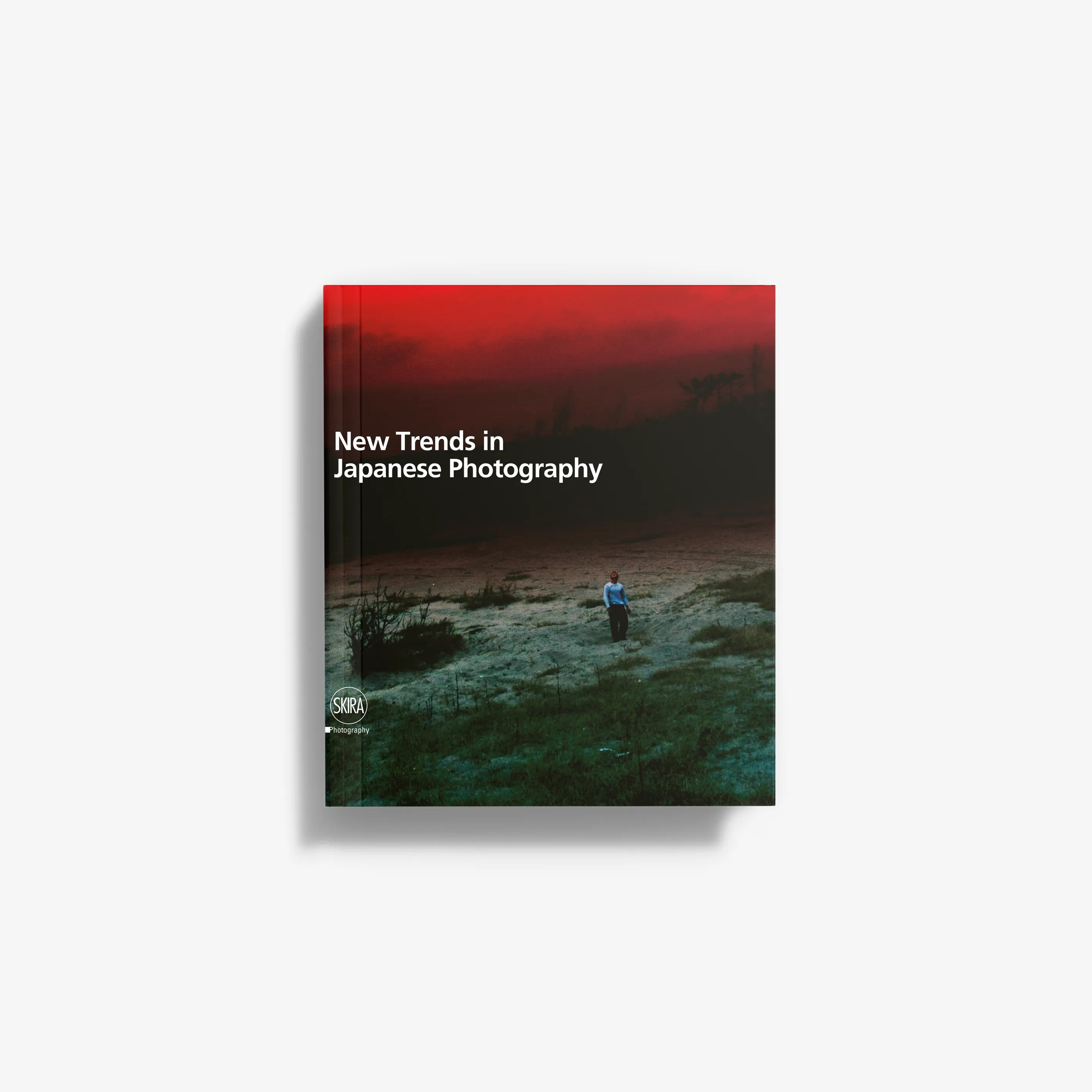 Photography book with red and dark landscape cover and “New Trends in Japanese Photography” title