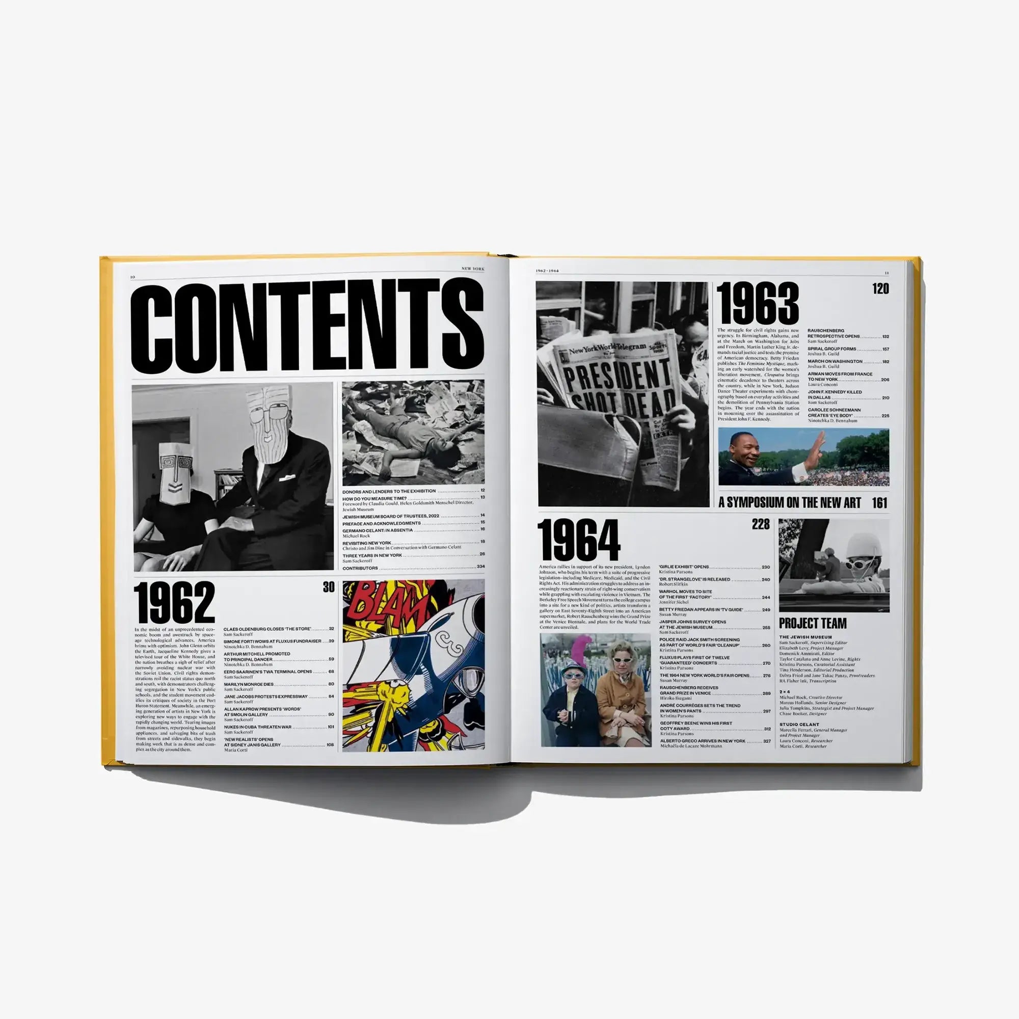 Open book spread showing “CONTENTS” and year sections 1962–1964