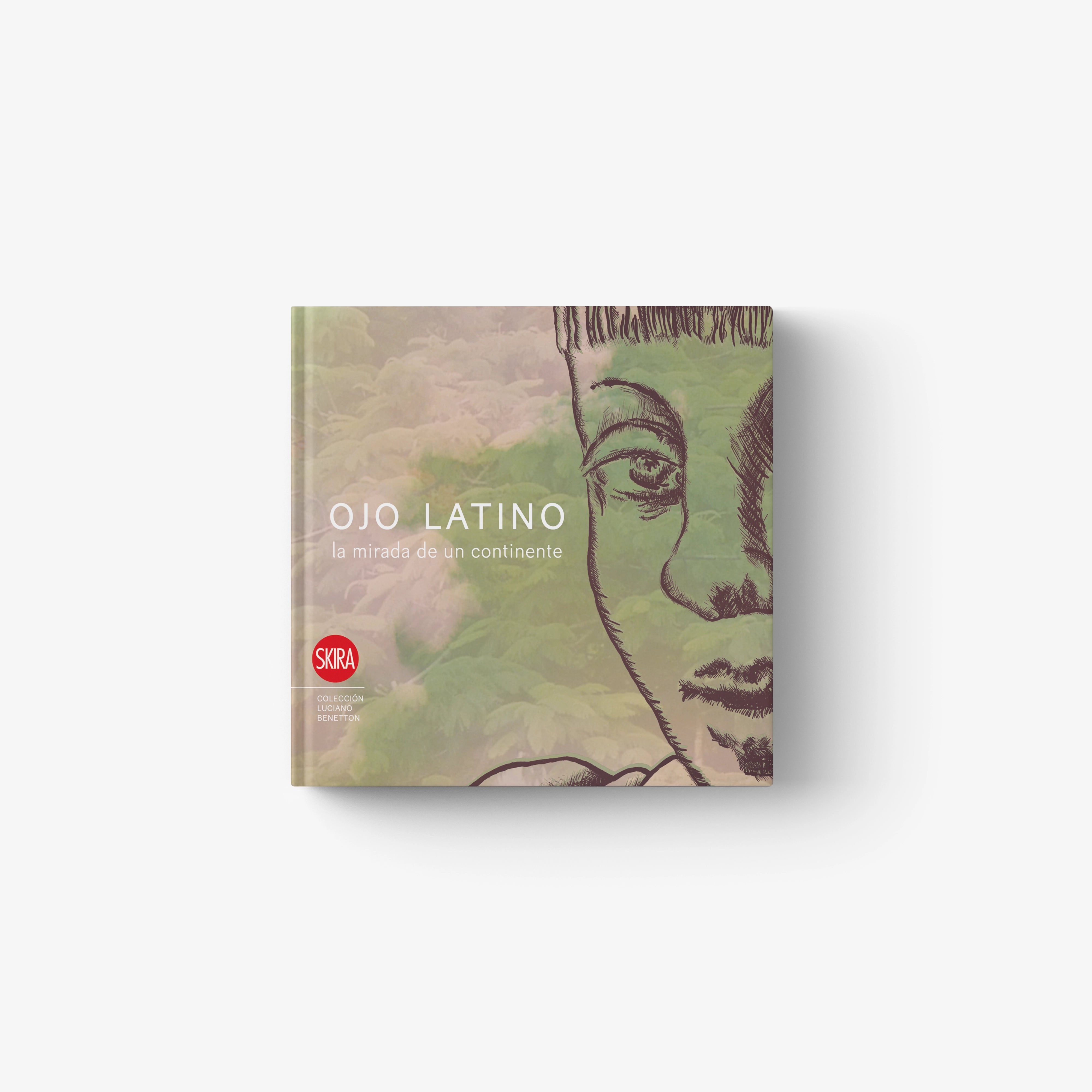 Hardcover book with illustrated face on a muted green cover