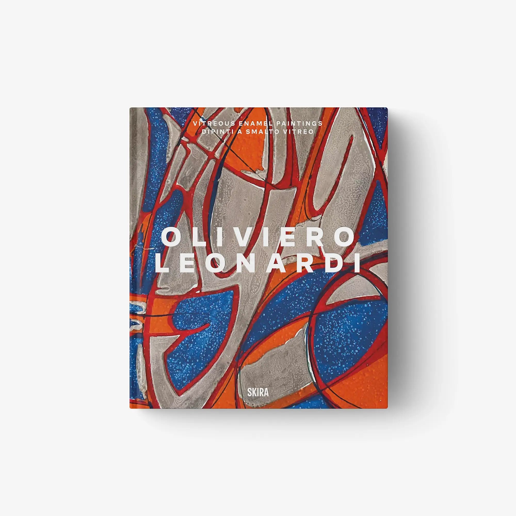 Hardcover book cover with colorful abstract artwork and “OLIVIERO LEONARDI” title