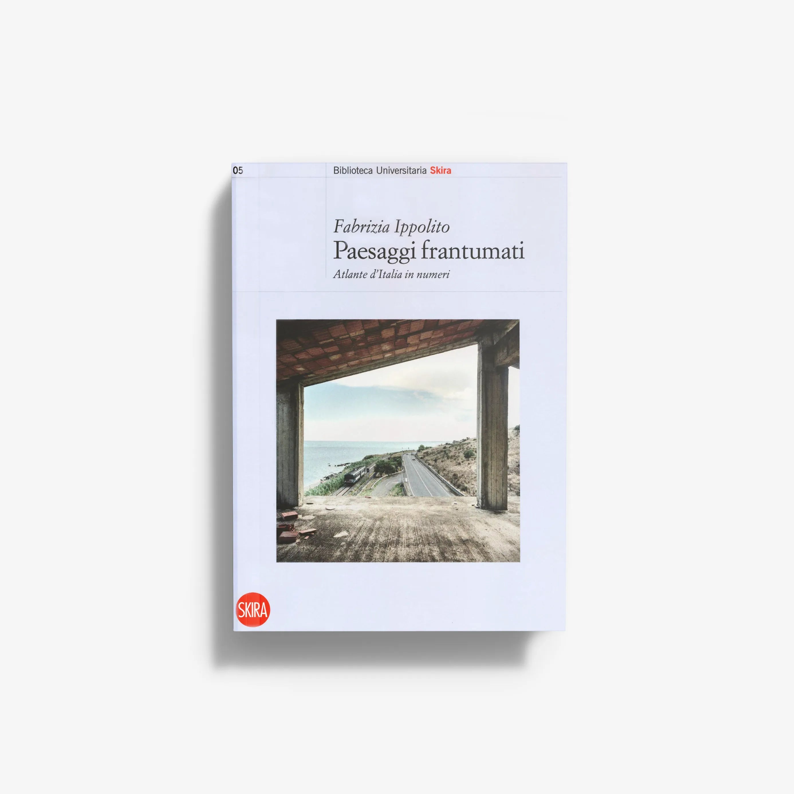 Art book in pale blue with Skira Arte branding, titled Paesaggi Frantumati, showing a fragmented landscape theme
