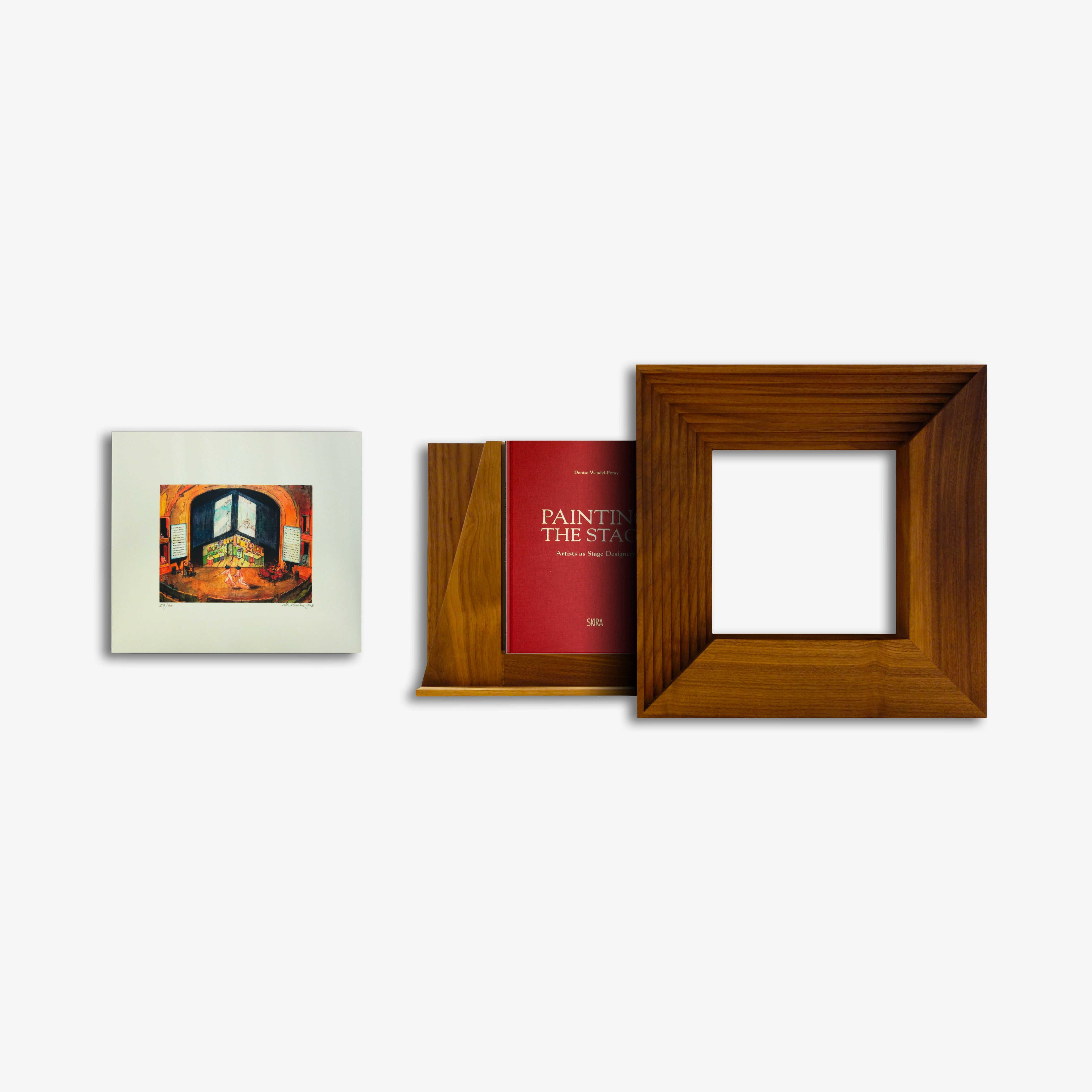 Limited edition art print set with red booklet and wooden picture frame