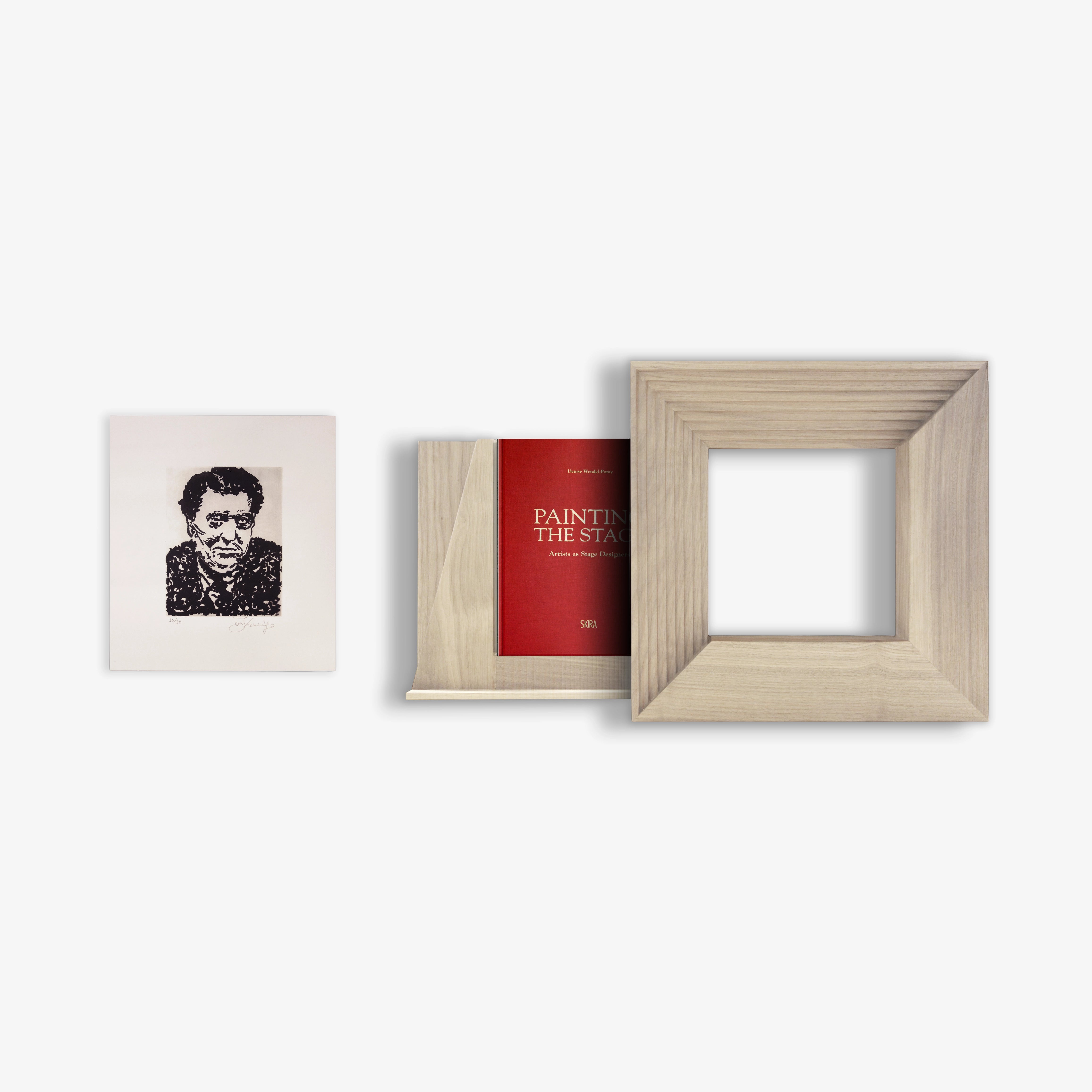 Limited edition art print set with portrait illustration and light wood frame pieces
