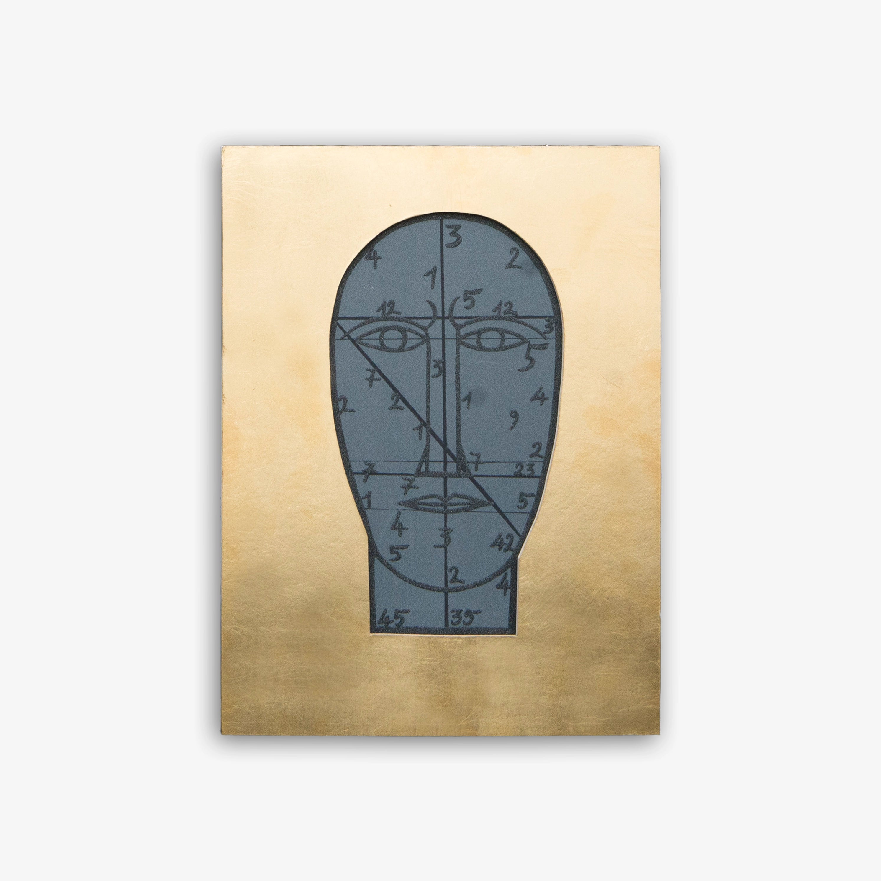 Limited edition art print: blue-gray bulb drawing with numbered lines on tan