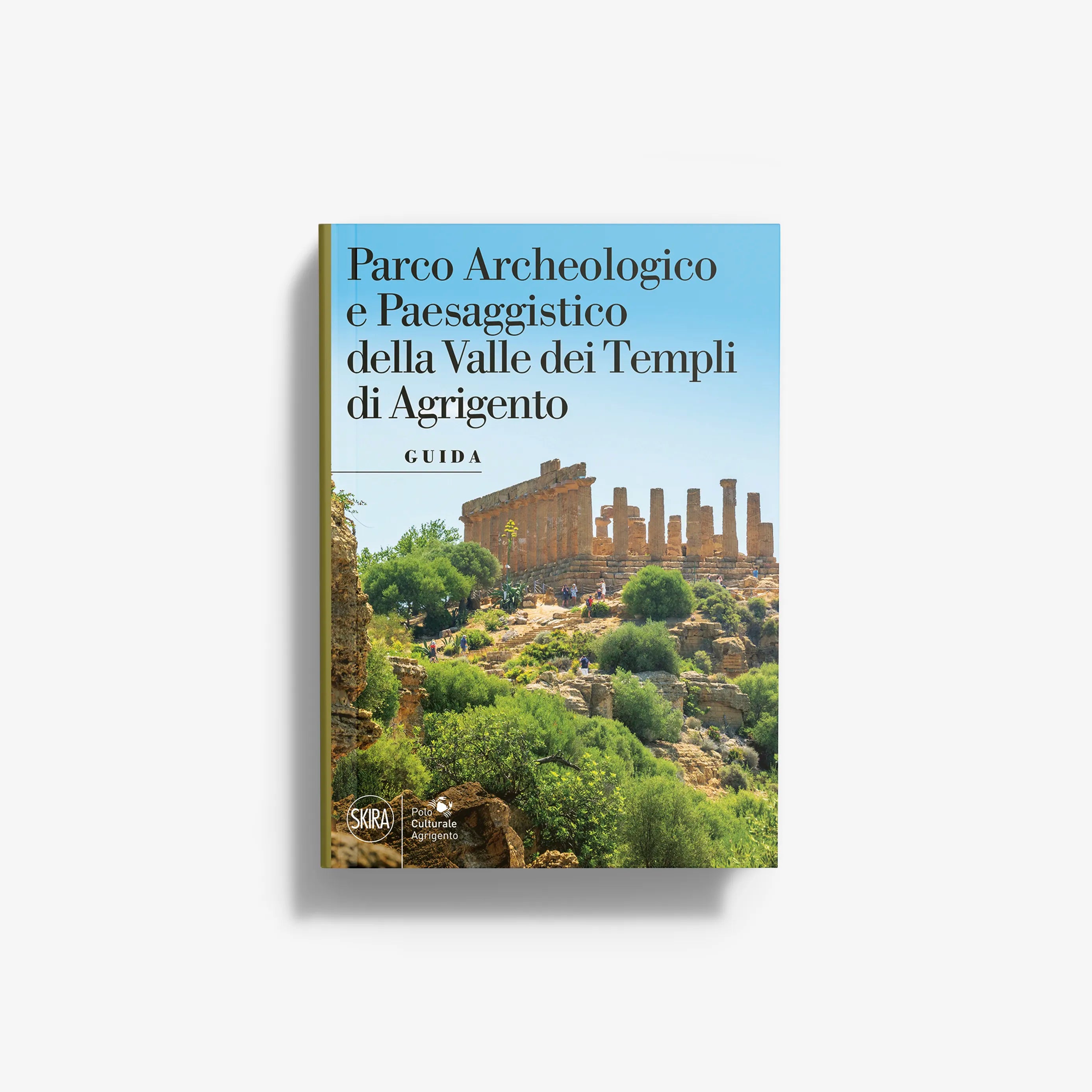 Travel guide book by Skira Arte with blue cover showing ancient ruins at the Valle dei Templi in Agrigento