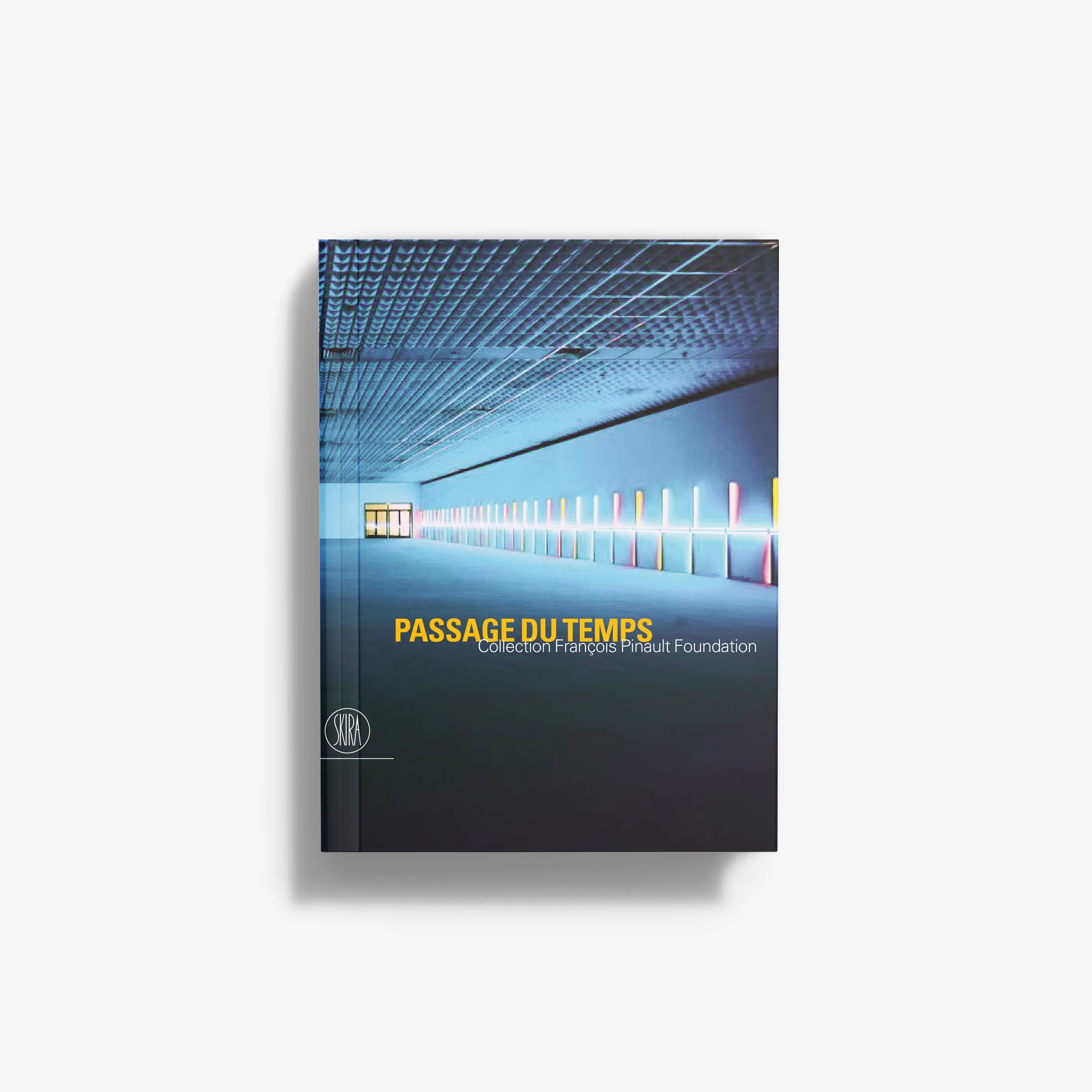 Art book cover with blue tunnel photo and yellow PASSAGE DU TEMPS title