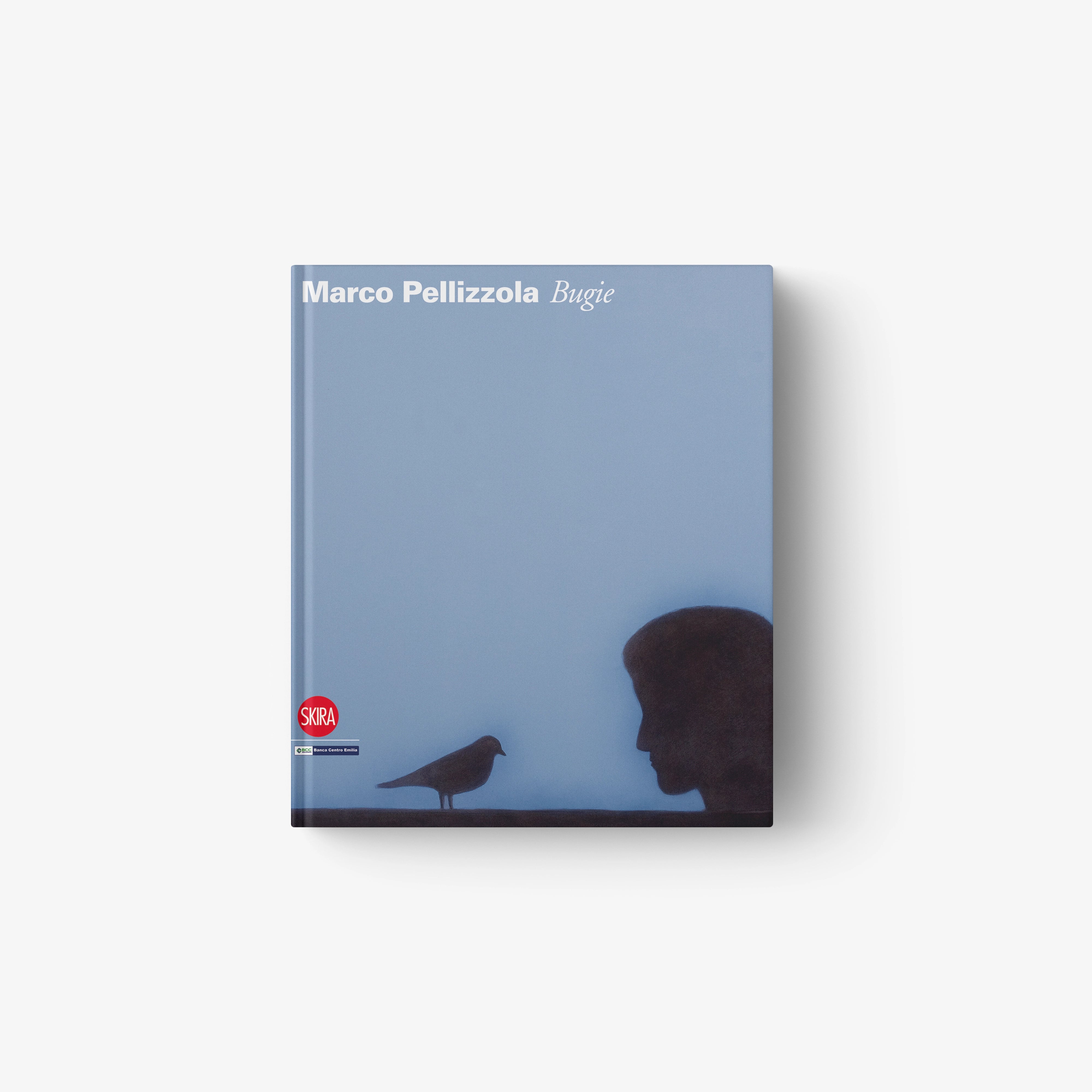 Marco Pellizzola Bugie book with blue cover and black bird silhouette and profile