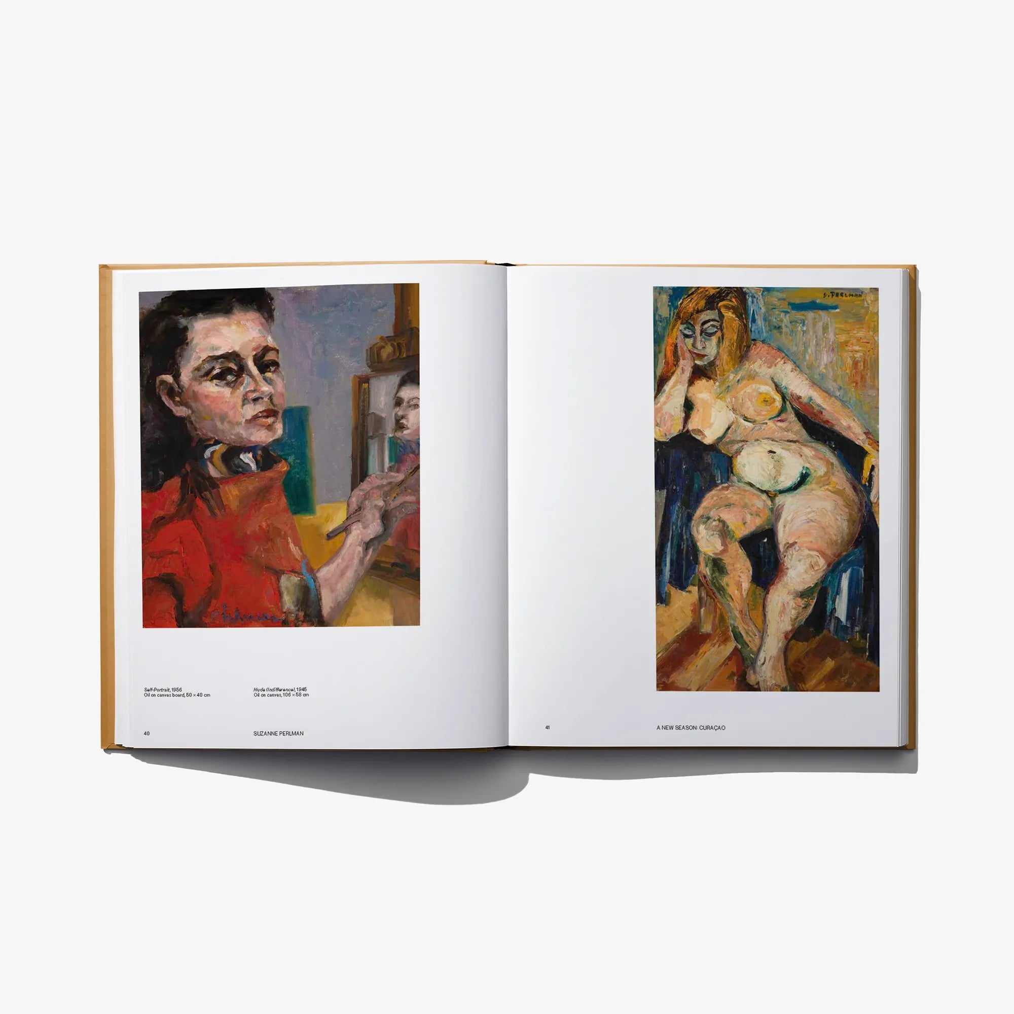 Art book by Suzanne Perlman, open spread with two colorful paintings