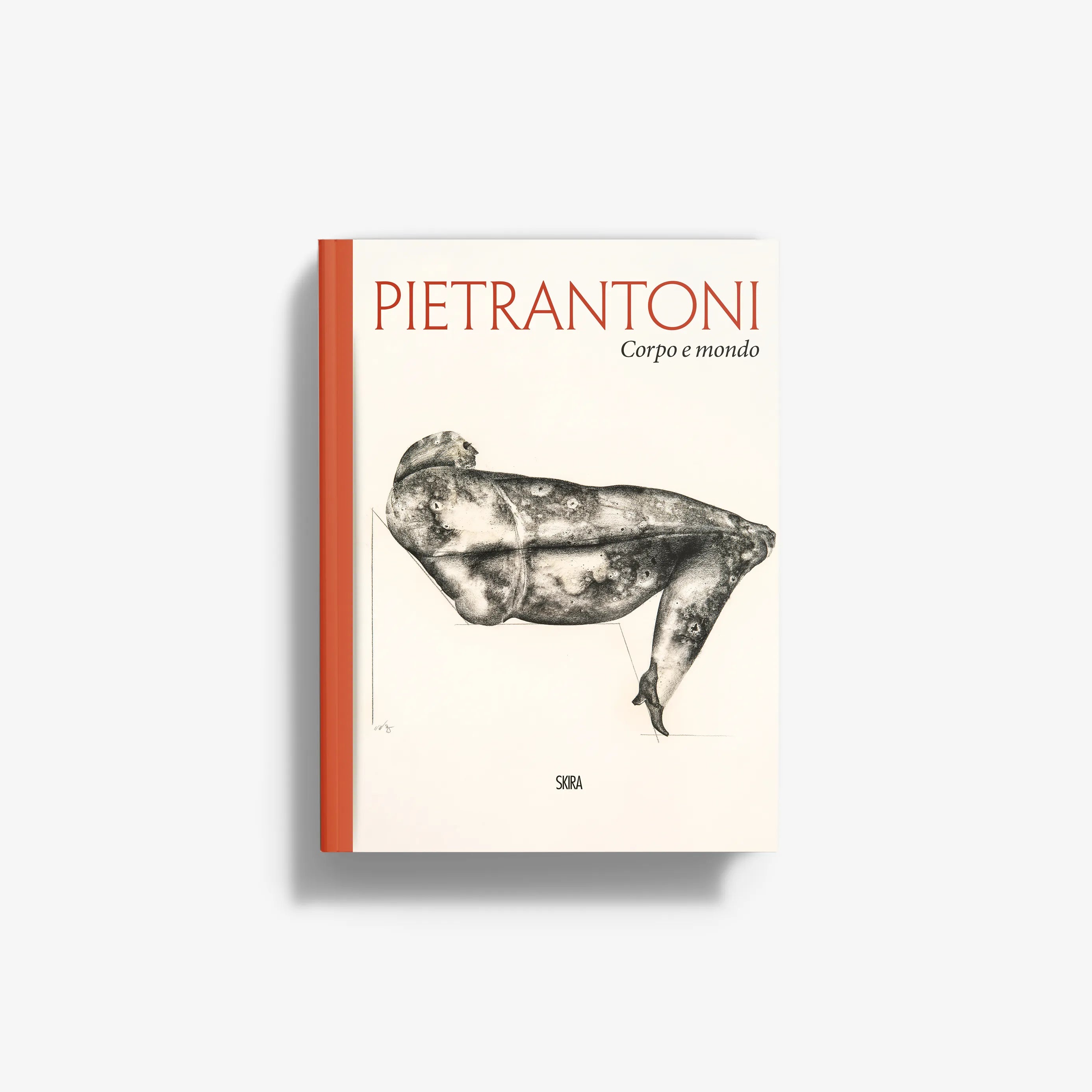 Book cover with a detailed black and white sketch of a reclining human figure on a white background with "Pietrantoni" in.