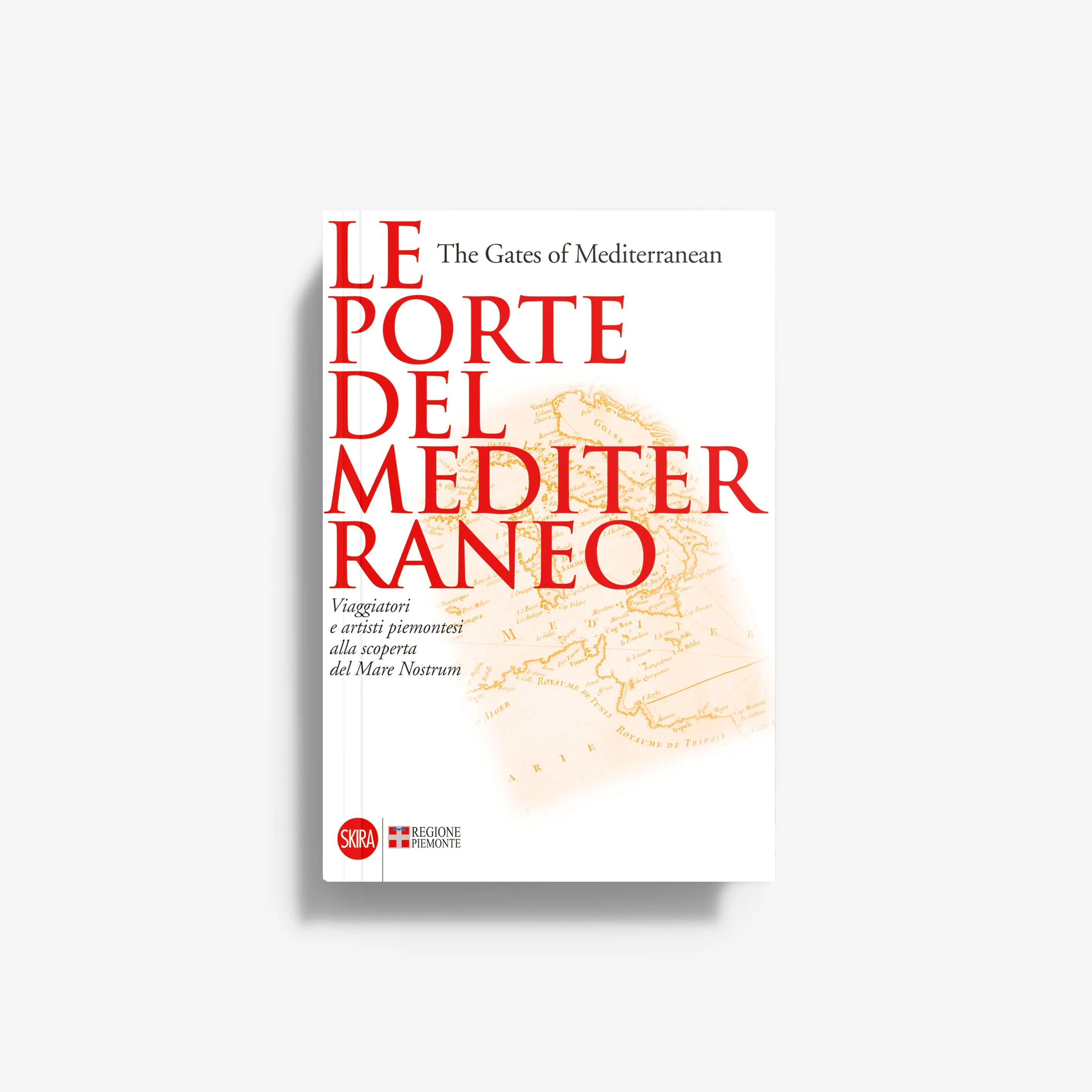 White travel guide book cover with red title and beige Mediterranean map lines