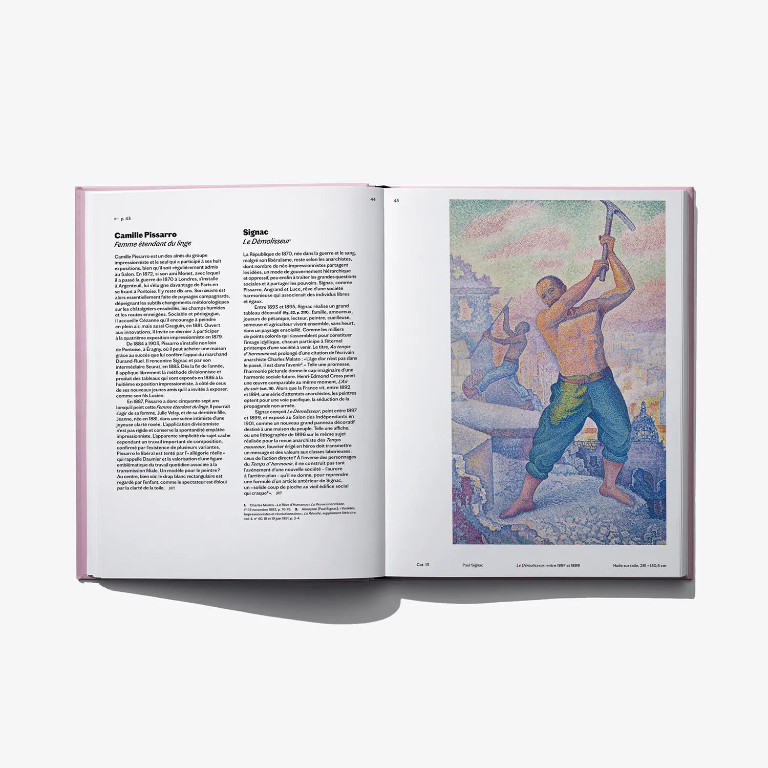 Post-impressionism art book open to artwork and text pages, right-side painting