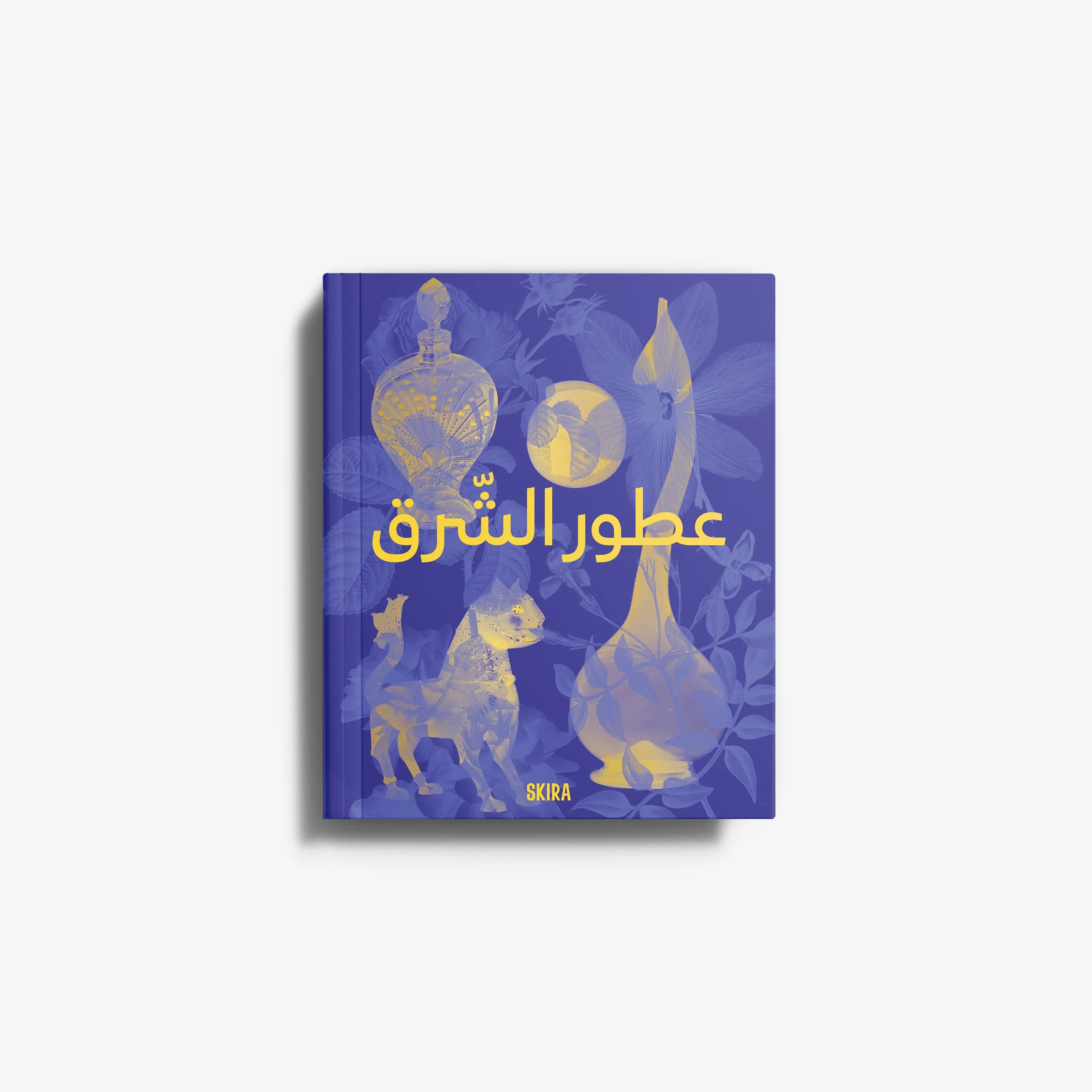 Arabic edition perfume culture book by Skira Arte in blue with incense, myrrh, spices and aromatics themes