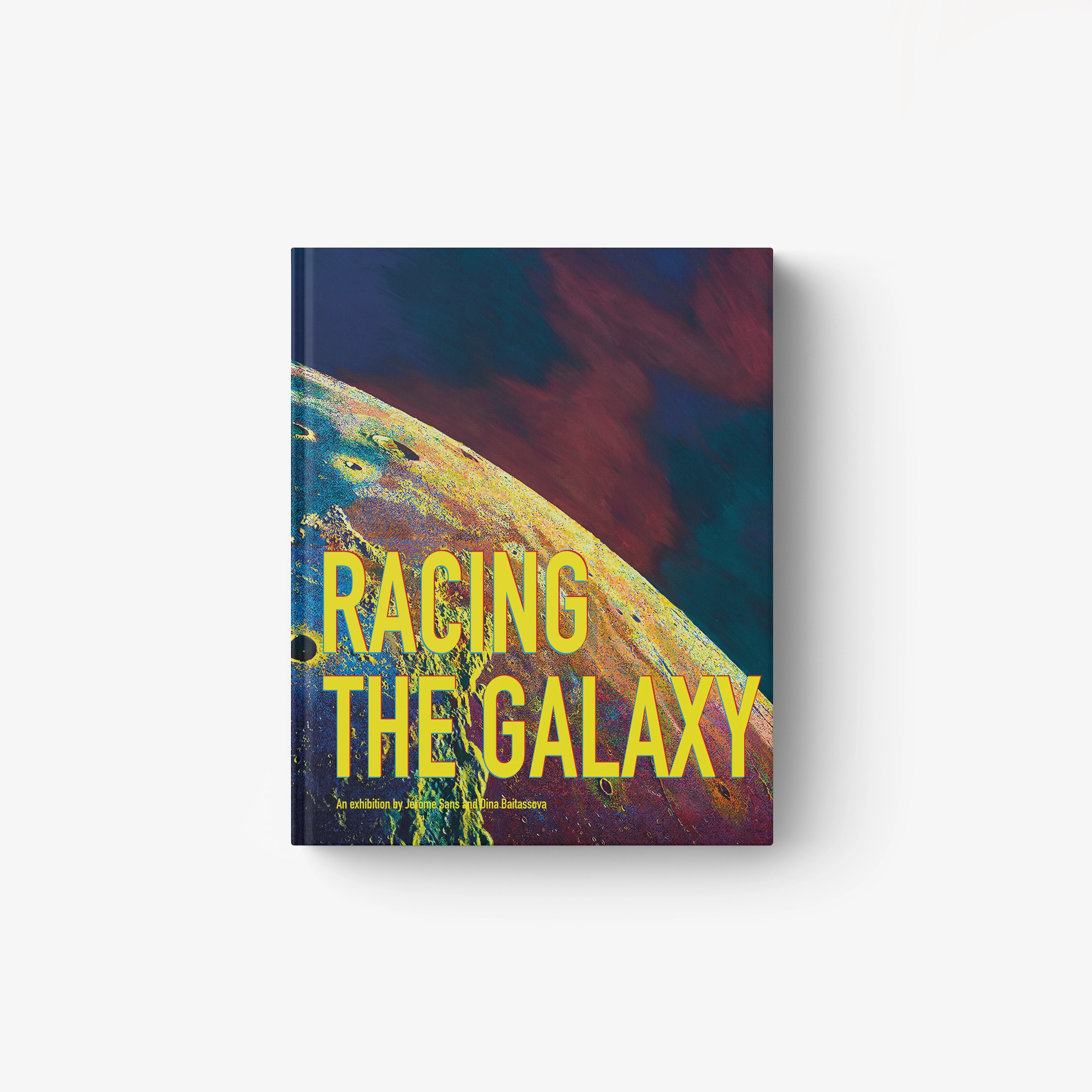 Racing the Galaxy book cover with racing typography over yellow planet and red sky