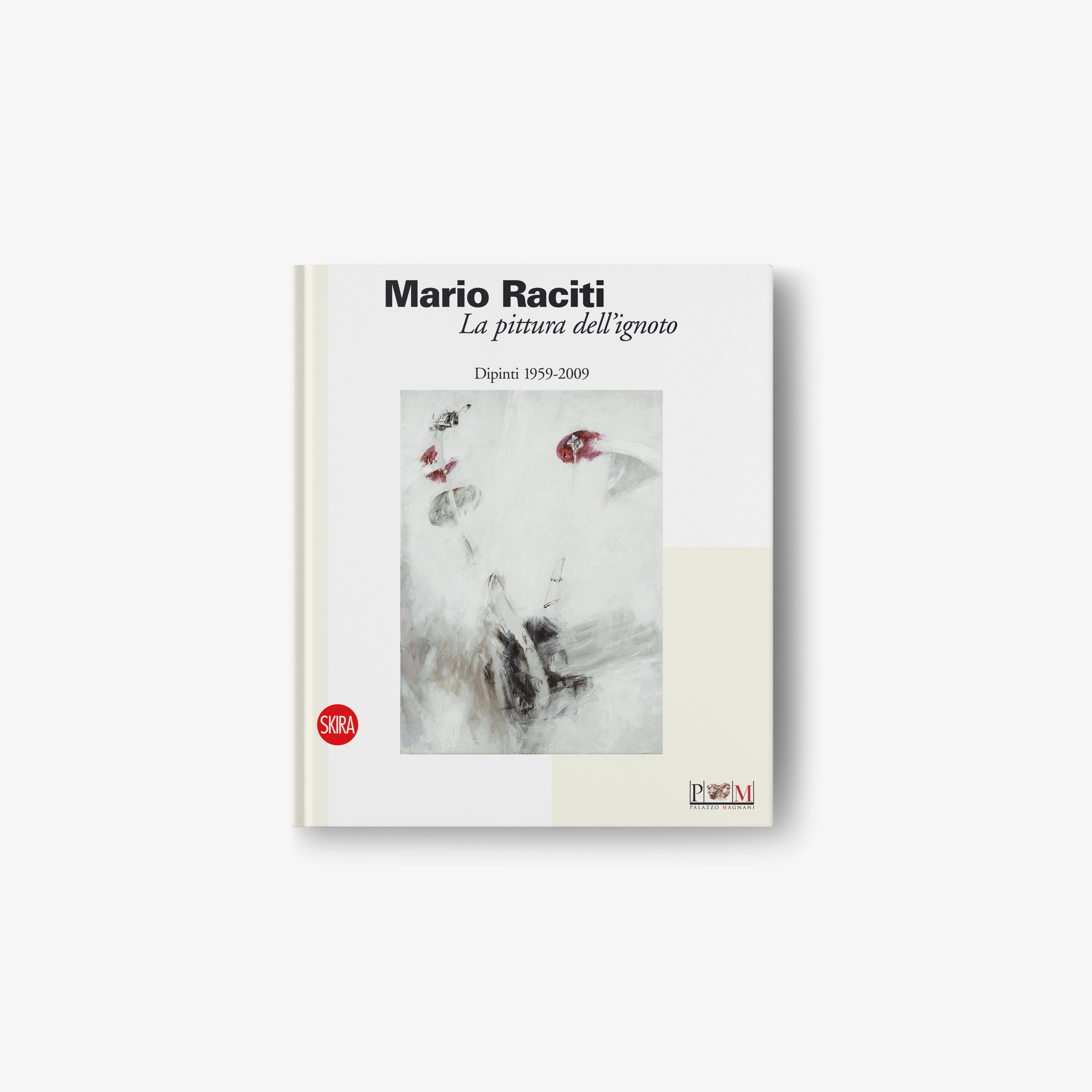 Mario Raciti book: white cover with title text and abstract painting illustration