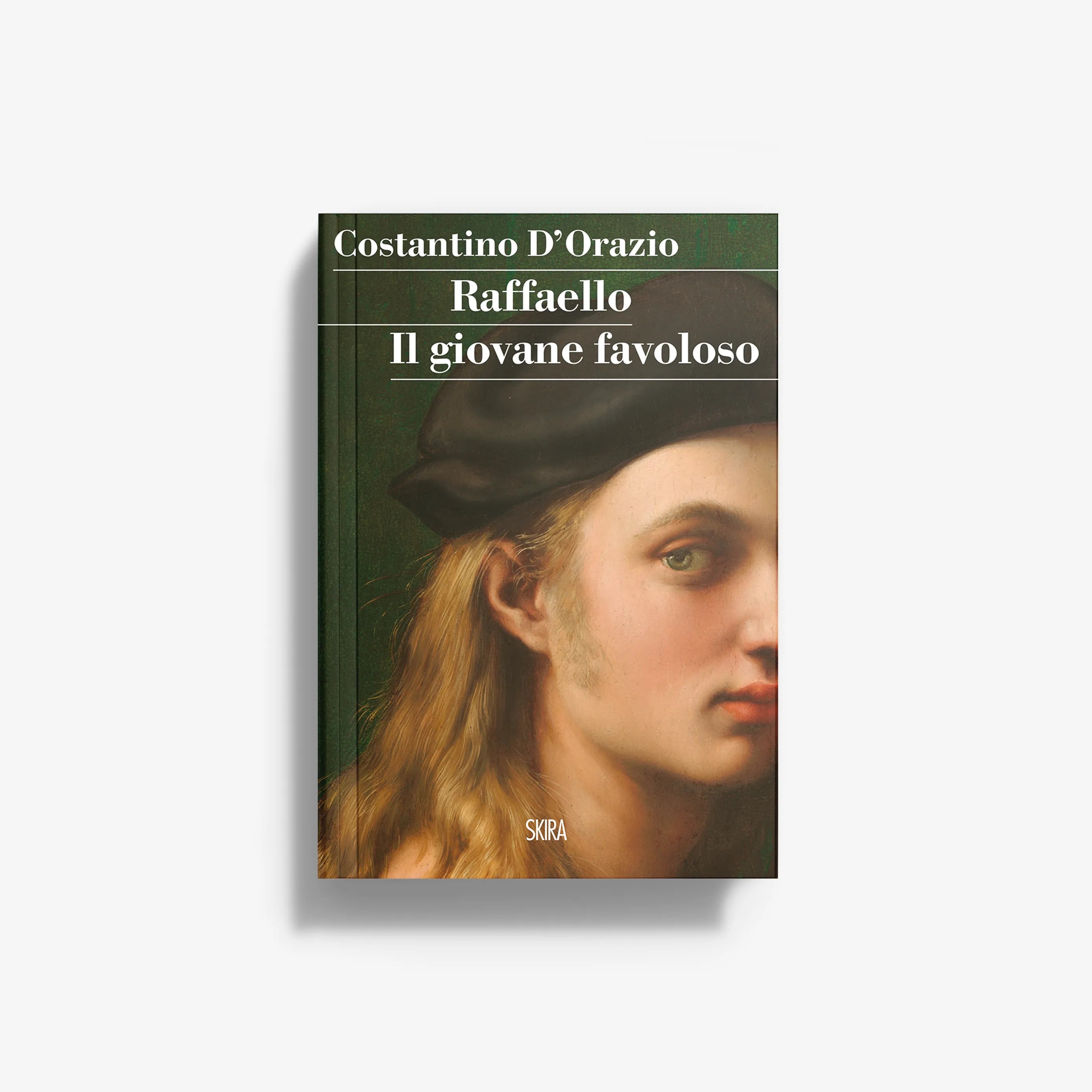 Art book cover with green portrait and long auburn hair, illustrated face