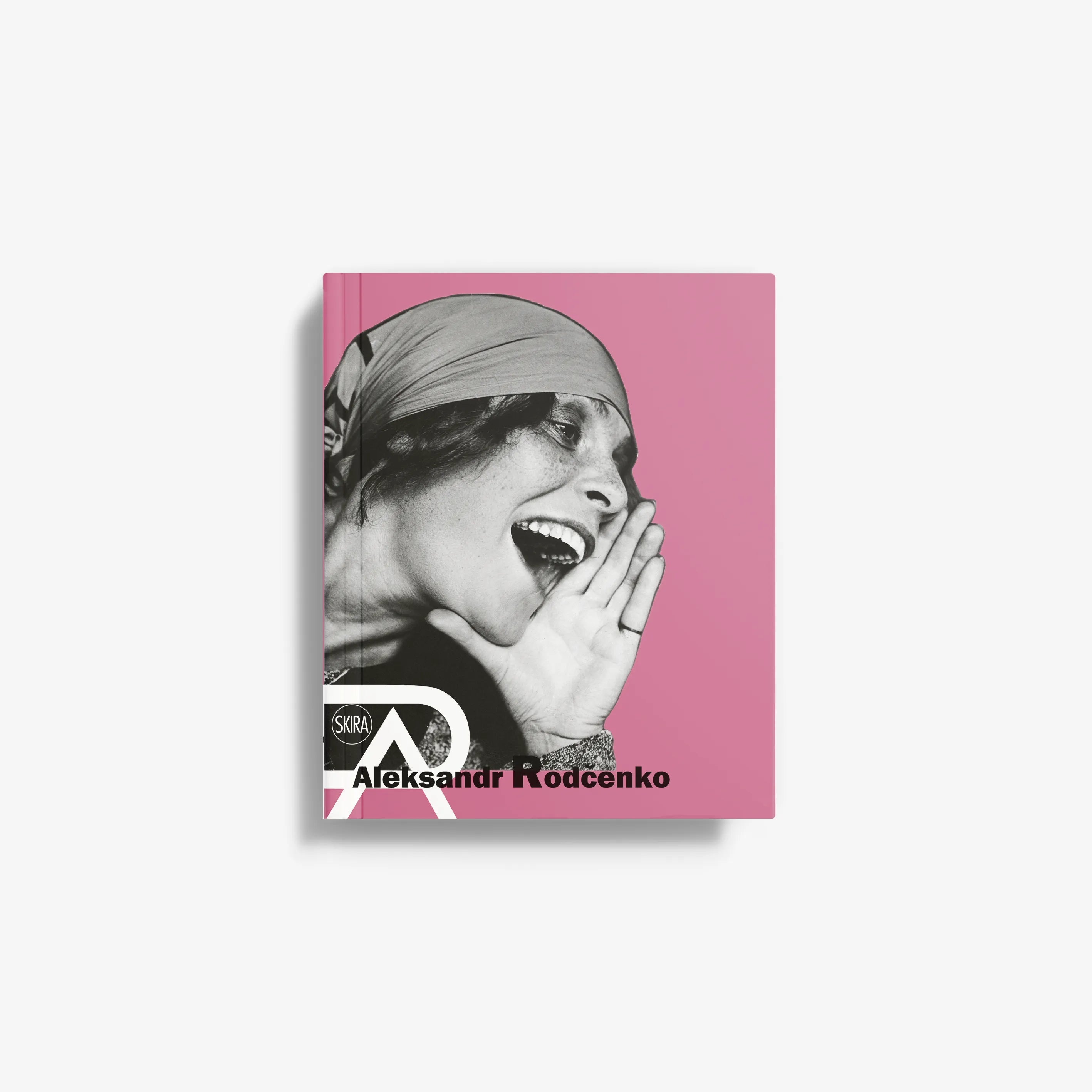 Black-and-white portrait art print with laughing woman on cover