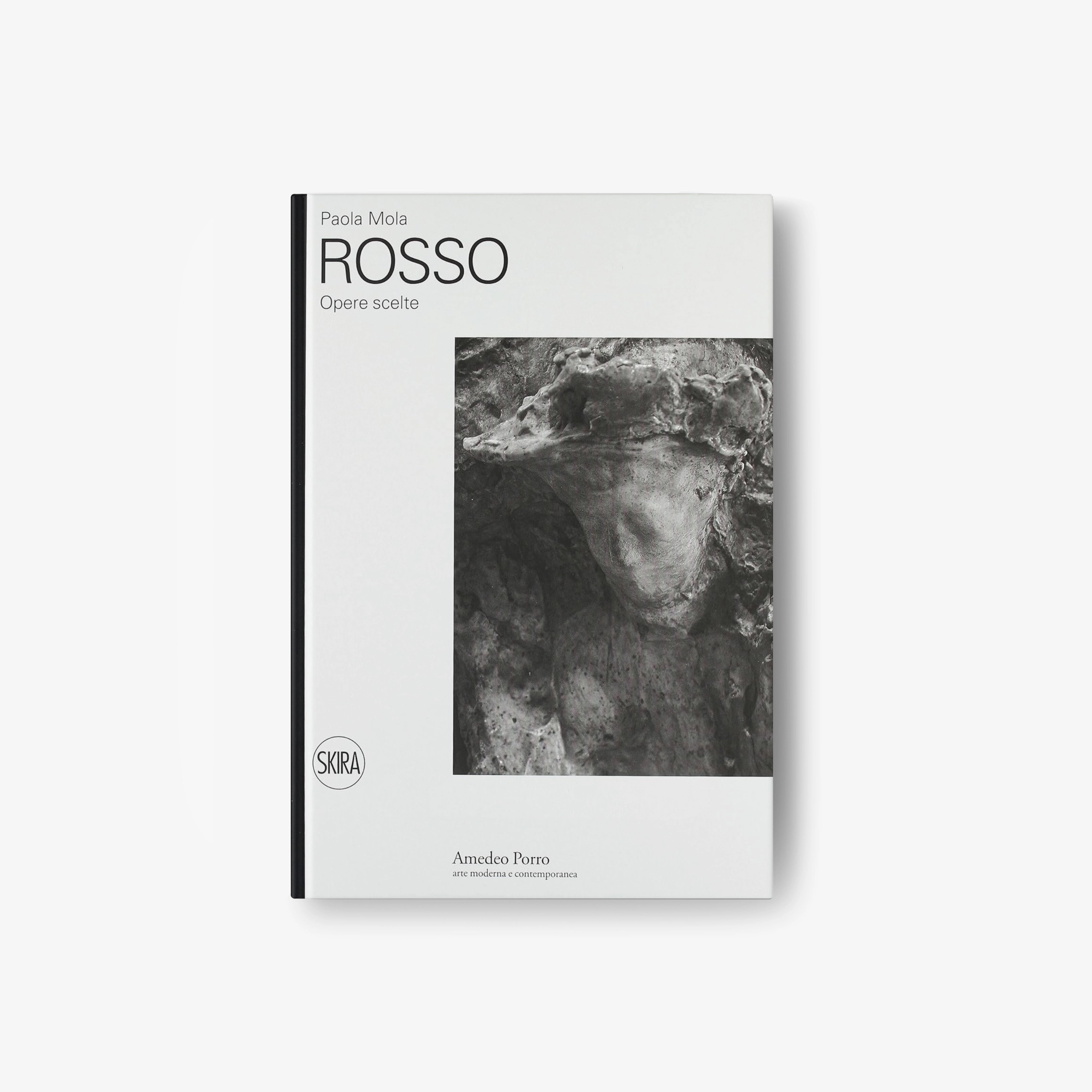 Hardcover book 'Rosso' with grayscale portrait cover art and black spine