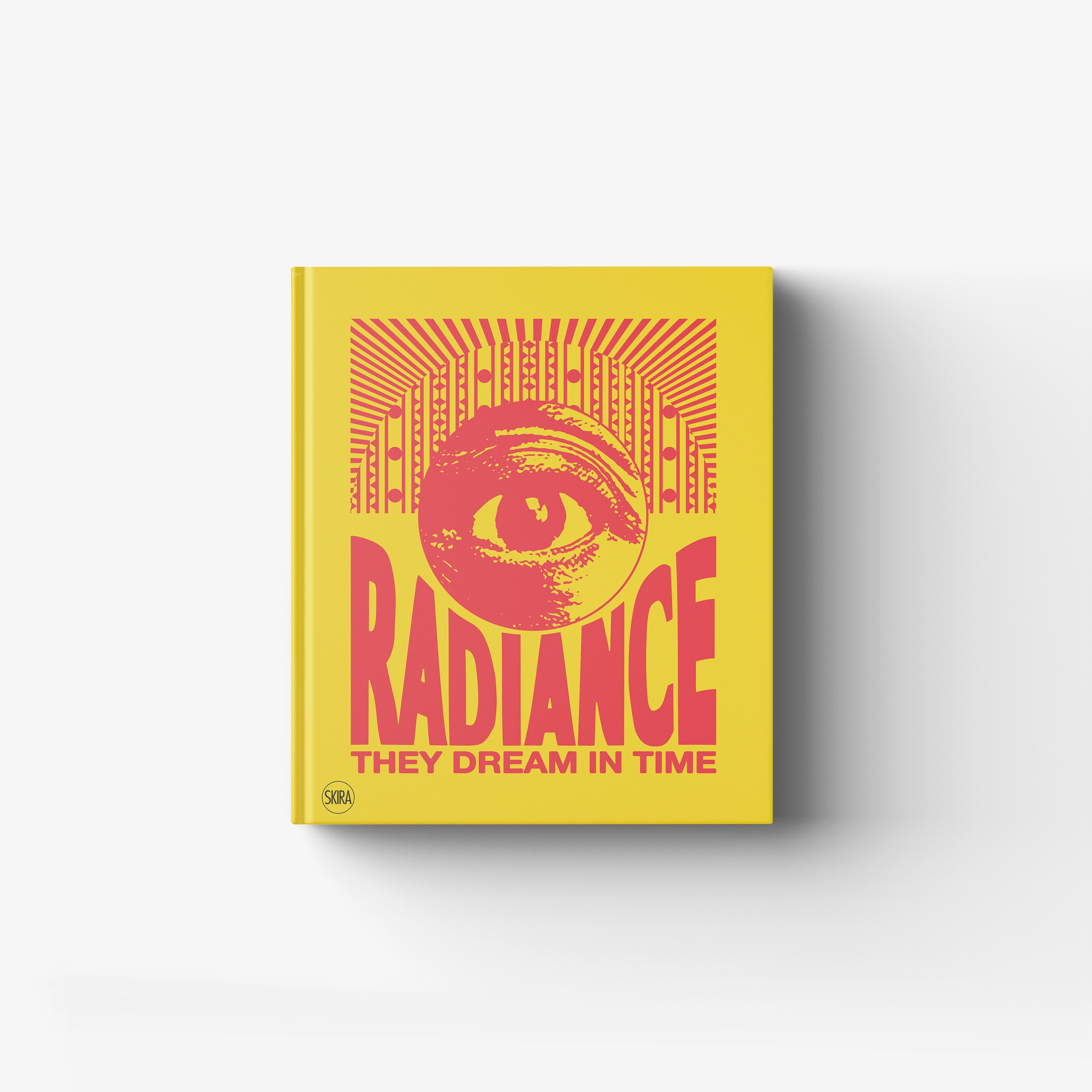 Contemporary art book by Skira Arte with yellow cover and pink graphic, curatela e visioni su materialità e forma