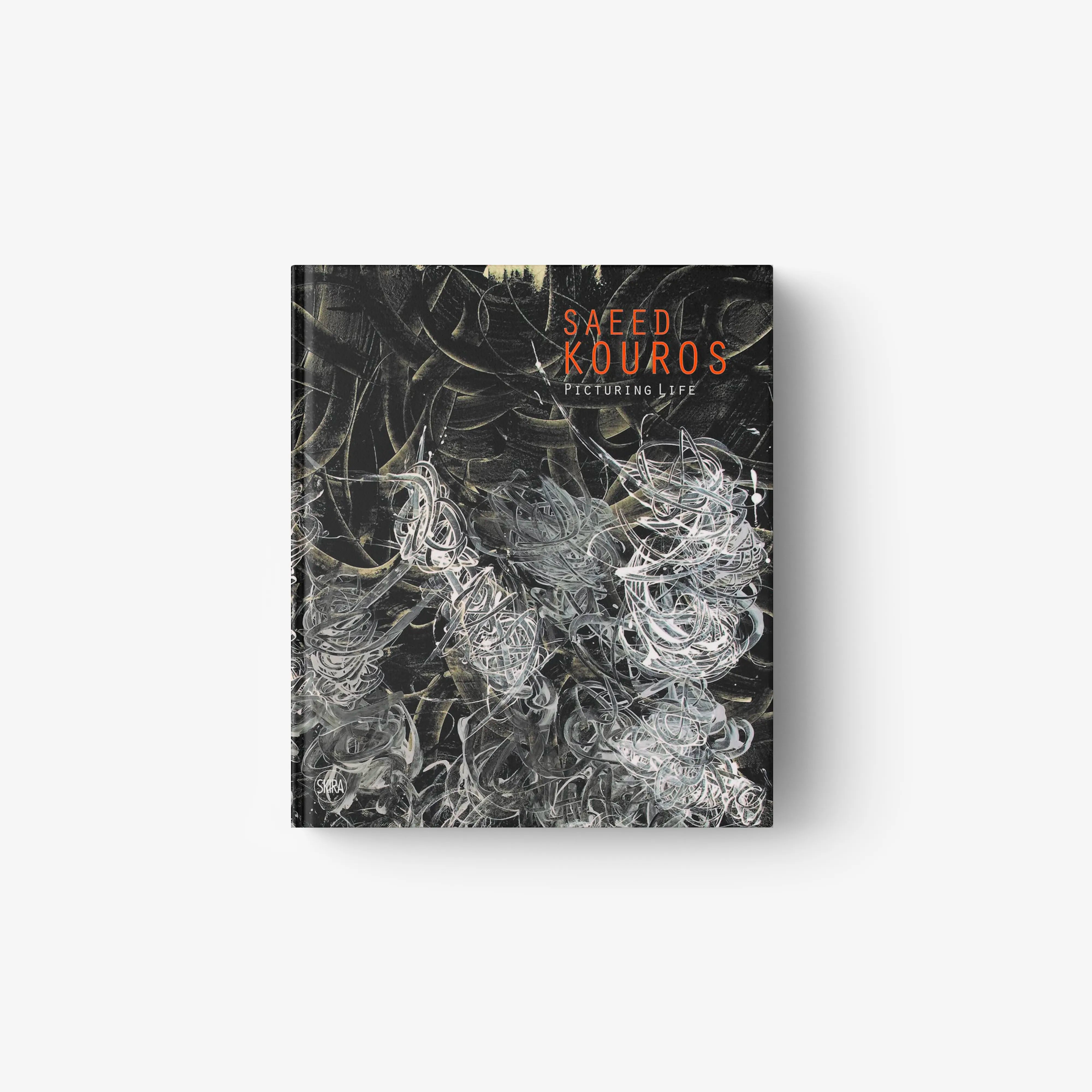 Contemporary art book or catalogue by Skira Arte, black cover with abstract line textures and Saeed Kouros title
