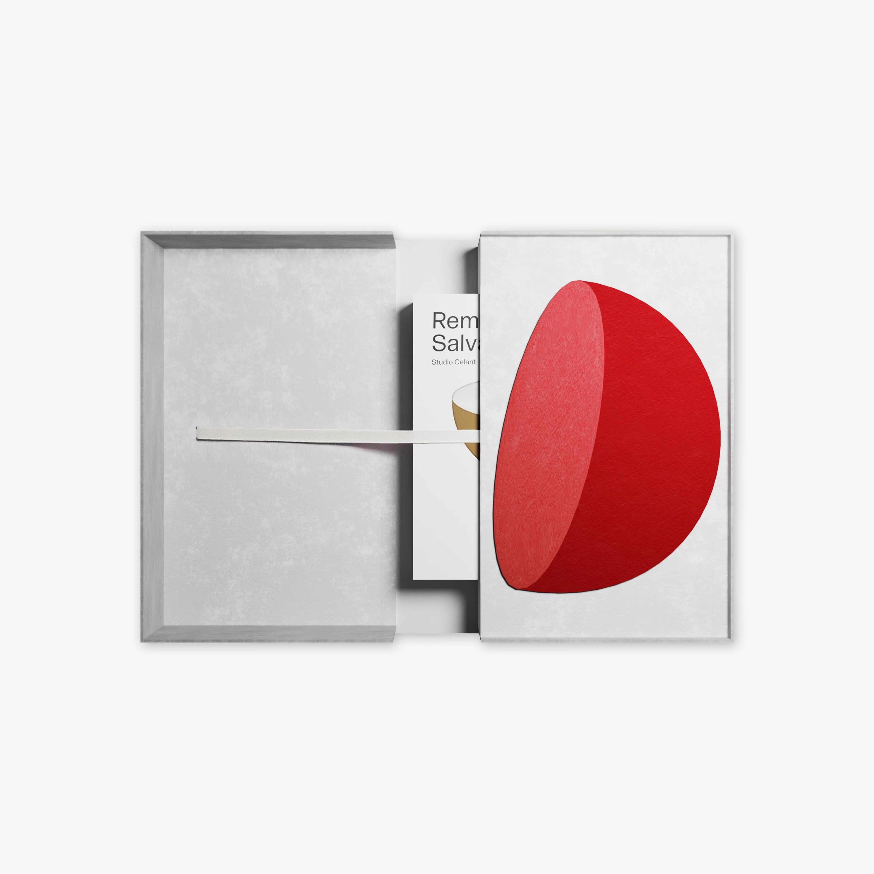 Limited edition art print with red abstract oval shape on light gray