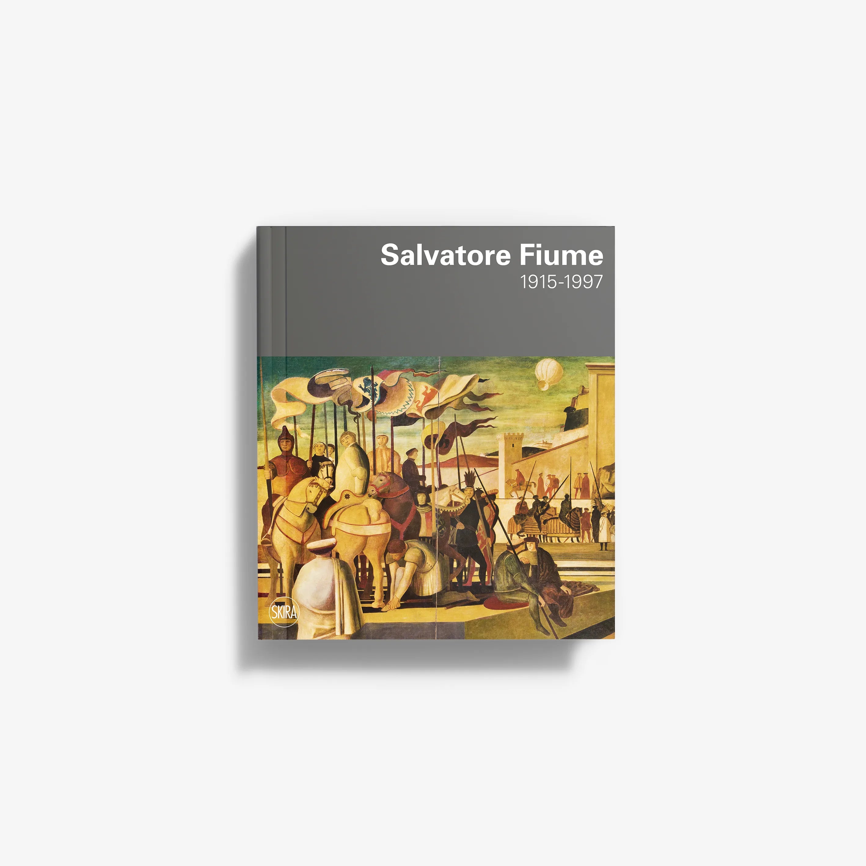 Hardcover art book with colorful illustrated cover and text “Salvatore Fiume 1915-1997”