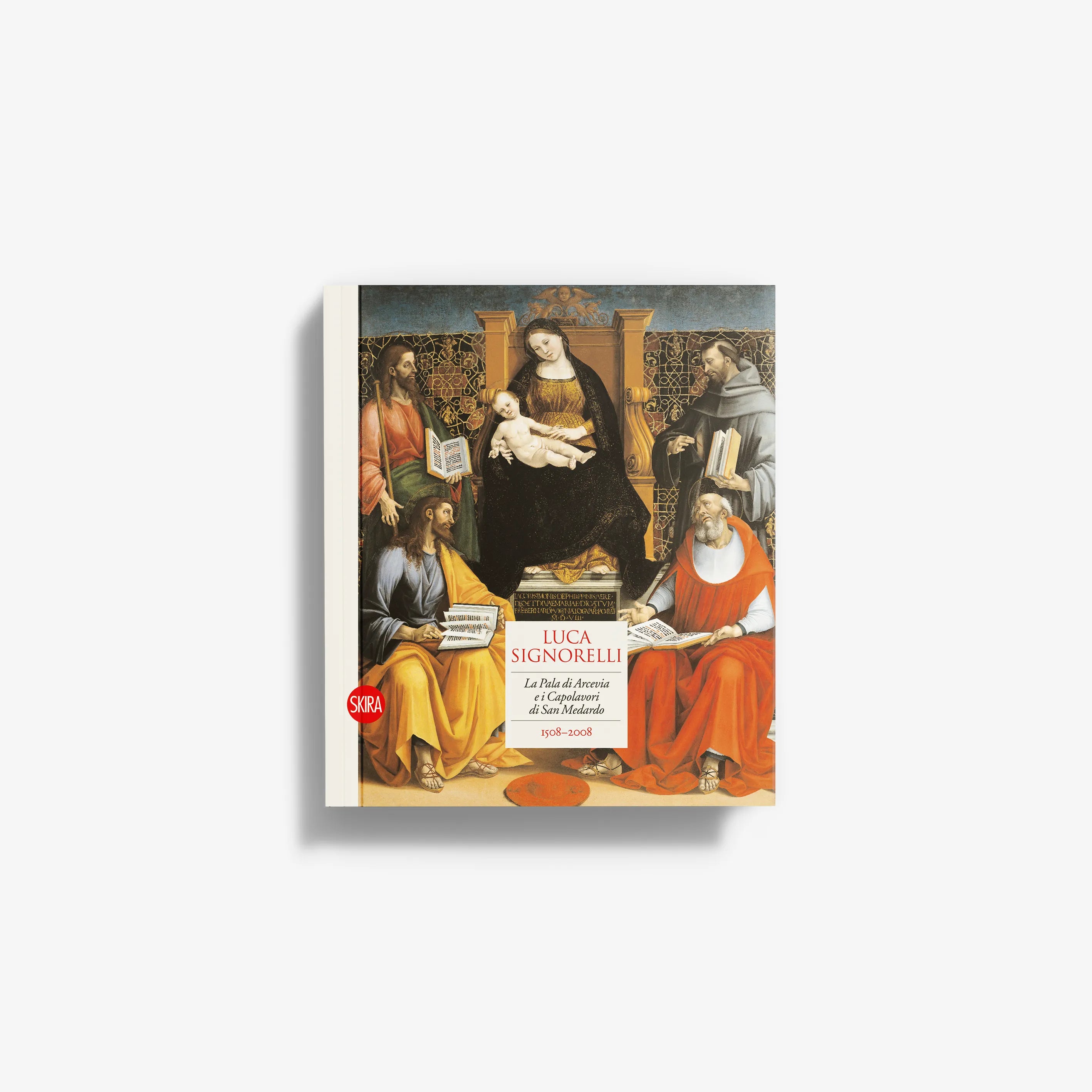 Luca Signorelli art book with illustrated cover of robed figures and title