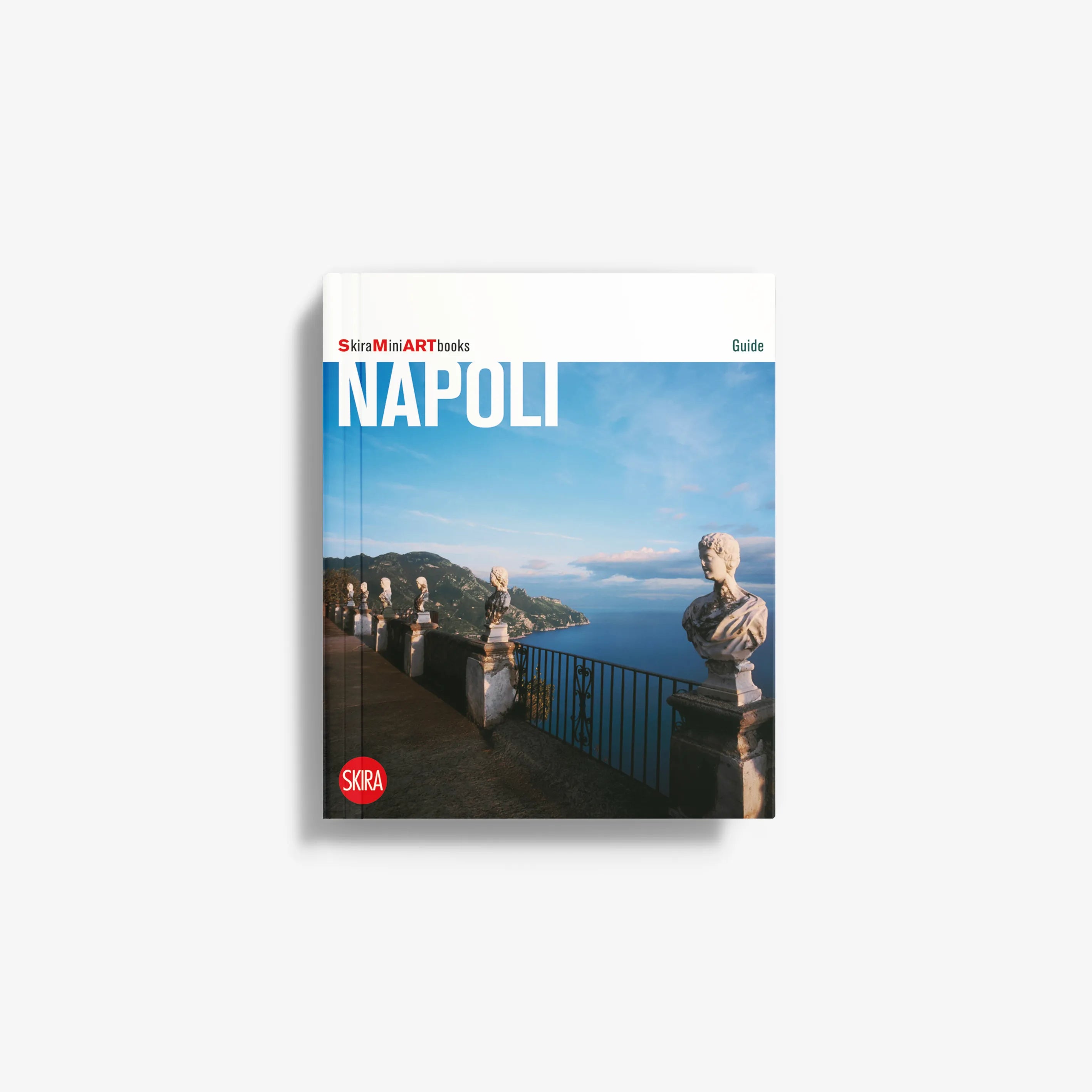 Napoli travel guide book with scenic cover and blue sky seafront illustration