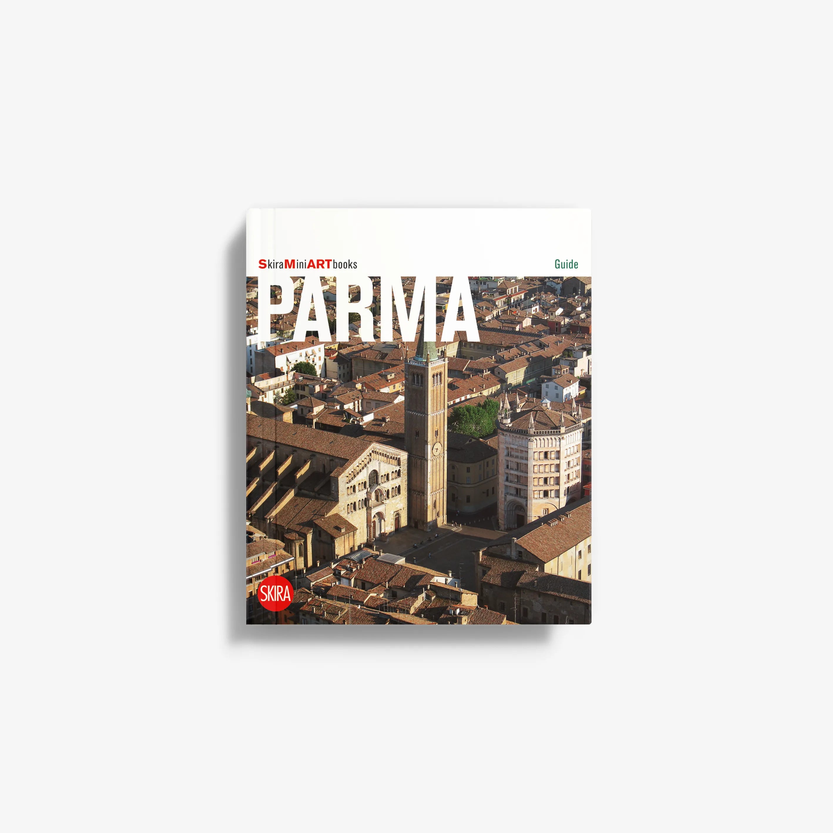 Parma art guidebook with illustrated aerial cityscape cover