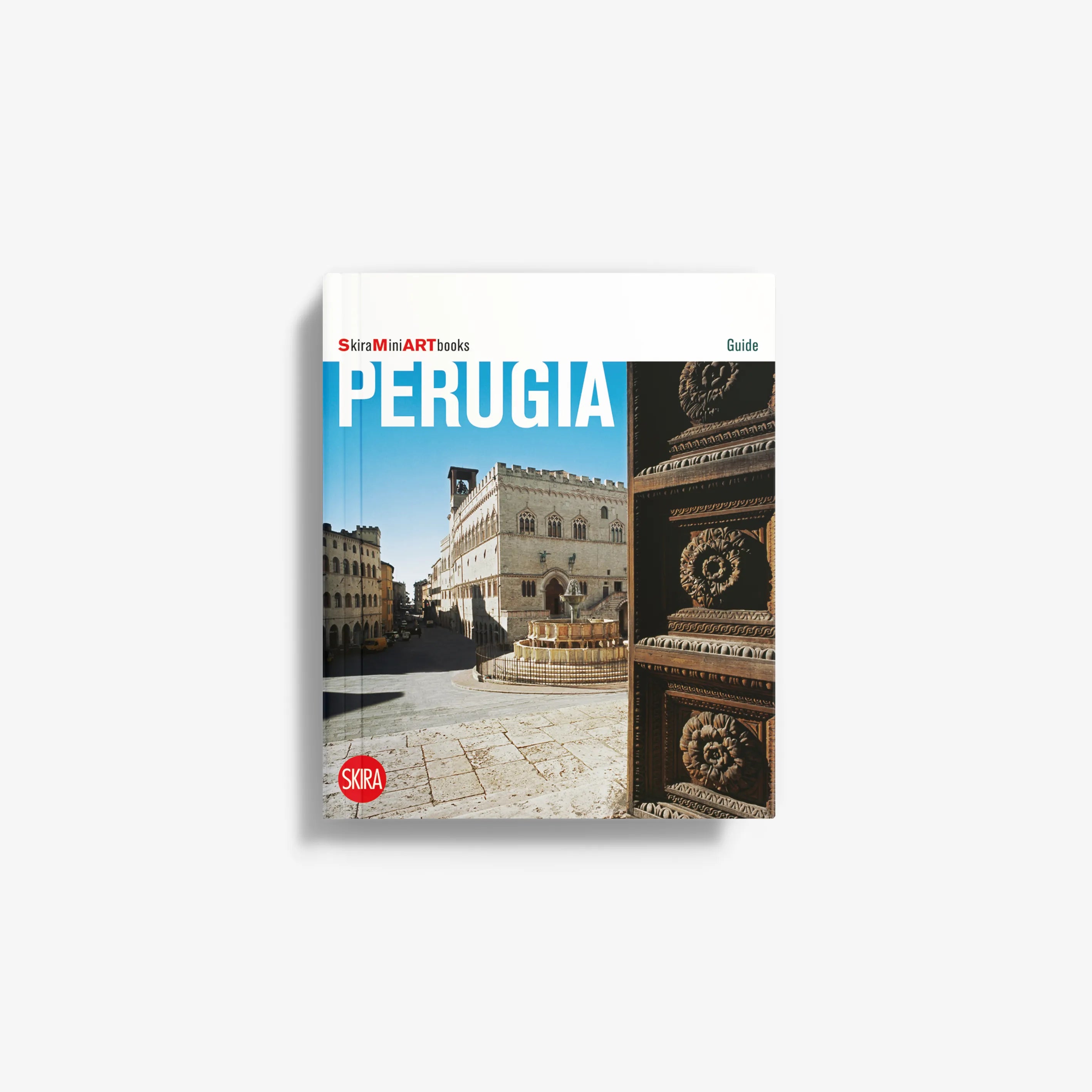 Perugia travel guide book with city photo cover and blue title text